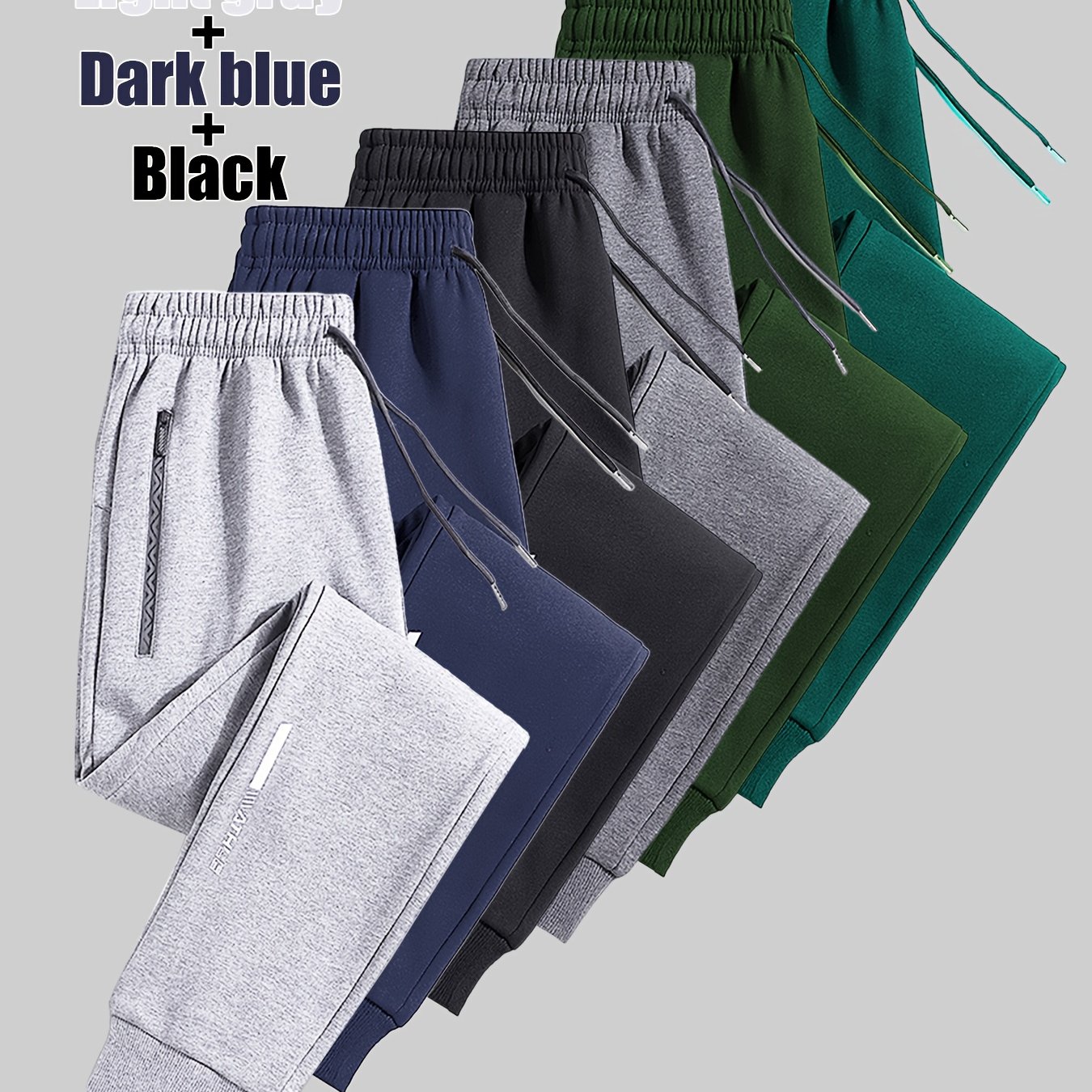 TEMU 3pcs Men's Fashion Trendy Athletic Jogging Pants Set, Cool Letter Reflective Print, Side Zipper Pockets, Elastic Drawstring Waistband, Ideal For