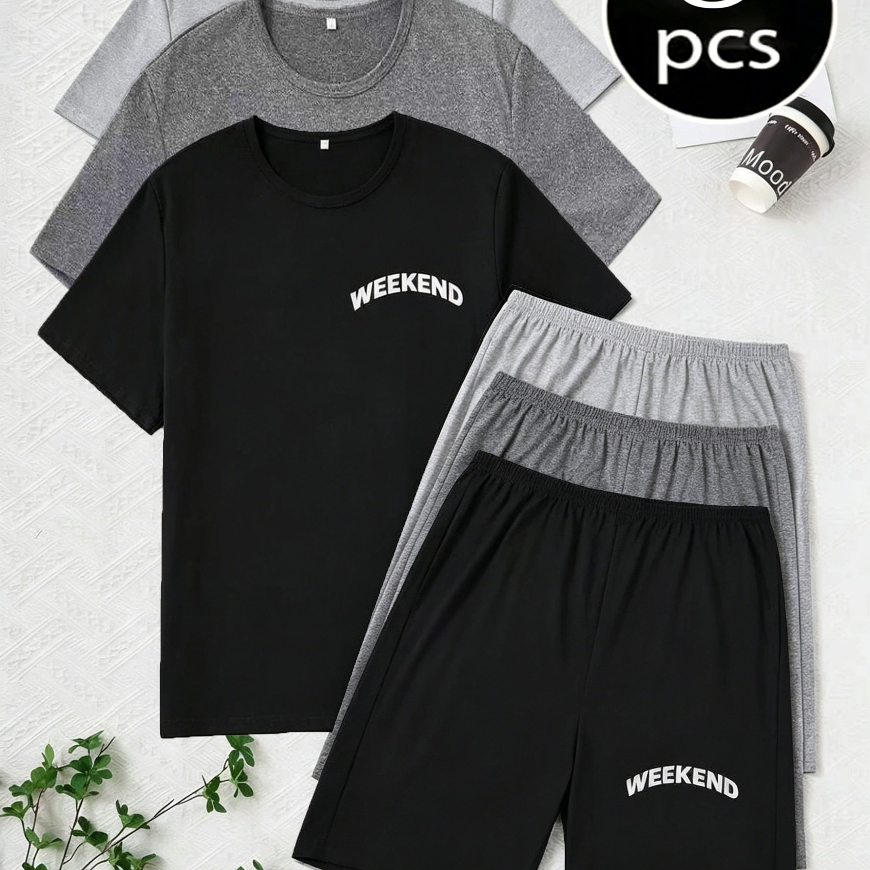TEMU 6pcss Men's T-shirt And Shorts Set, Men's Loungewear Set, 6pcss Summer Men's Clothing, Soft And Comfortable Short Pajama Combination Set,