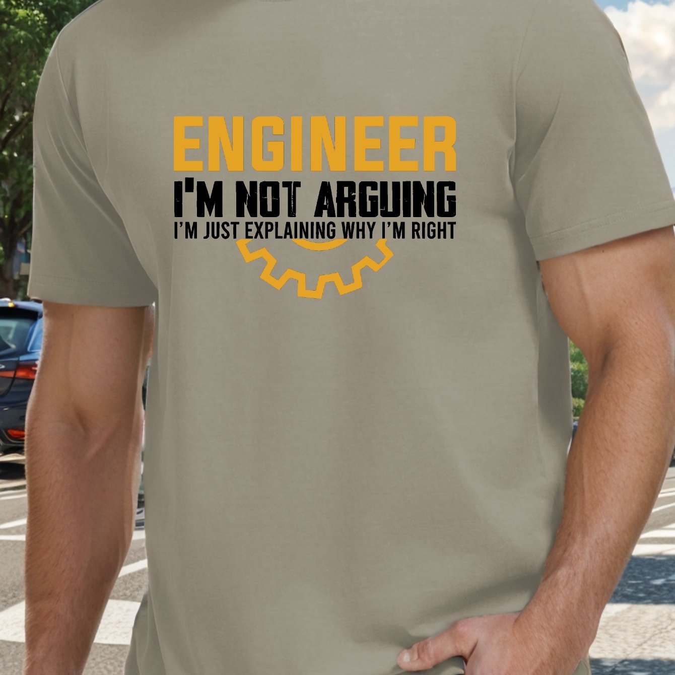 TEMU Engineer Arguing... Print, Men's Short Sleeve T-shirt Summer T-shirt Top