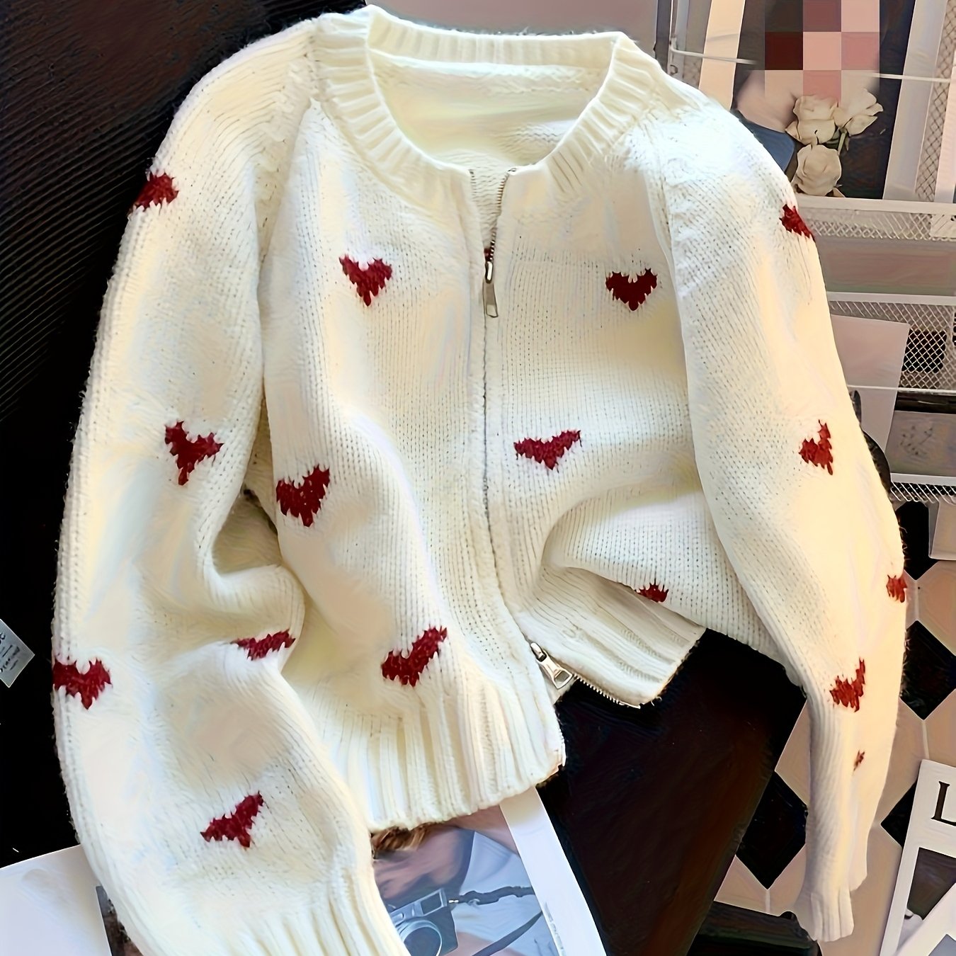 Fashion Heart Open Sweater Top