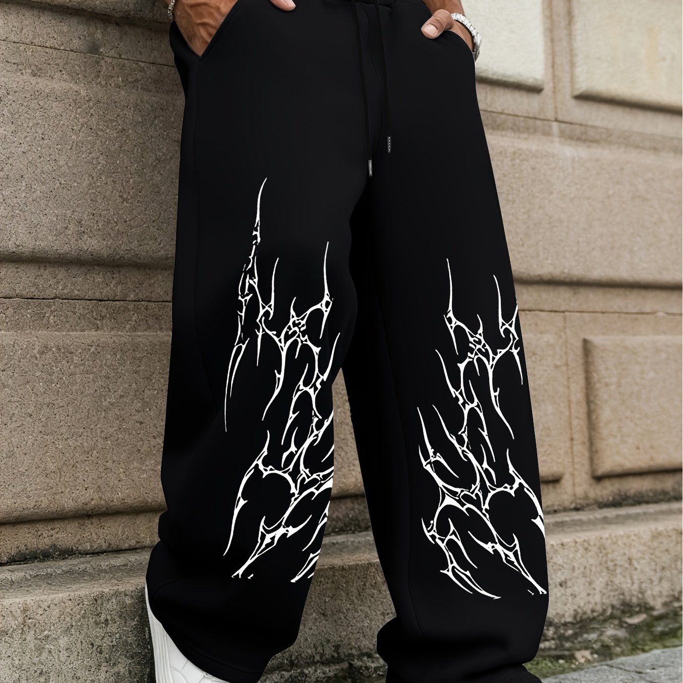 TEMU American Dark Gothic Thorns Spikes Print Joggers, Men's Straight Casual Long Pants