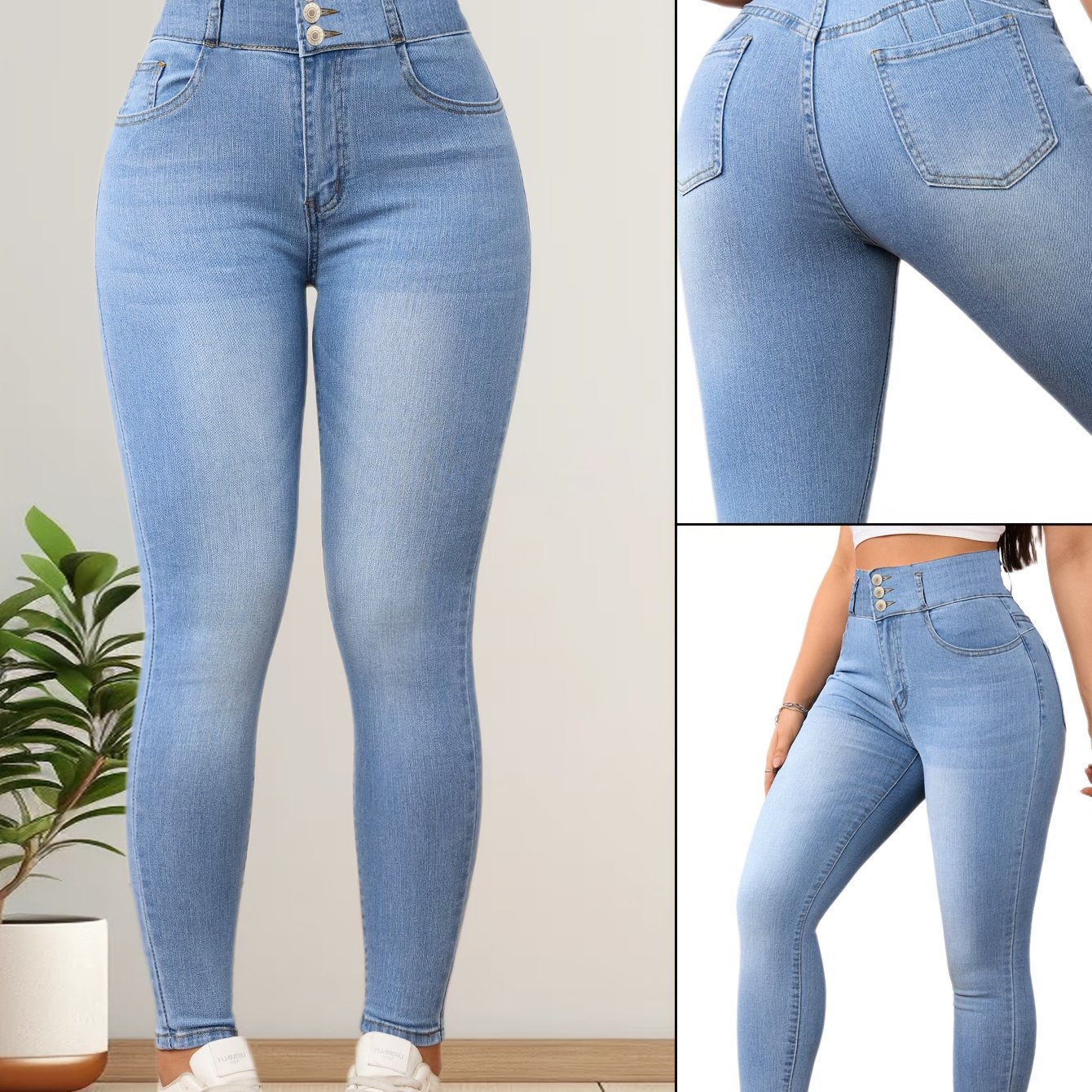 Women's High-waisted Full-length Skinny Jeans - Stretch Skirts Pants With Button Closure, Beltless Slim Fit For - Wear, Elegant Casual Outfits (hand Washable) - Stock