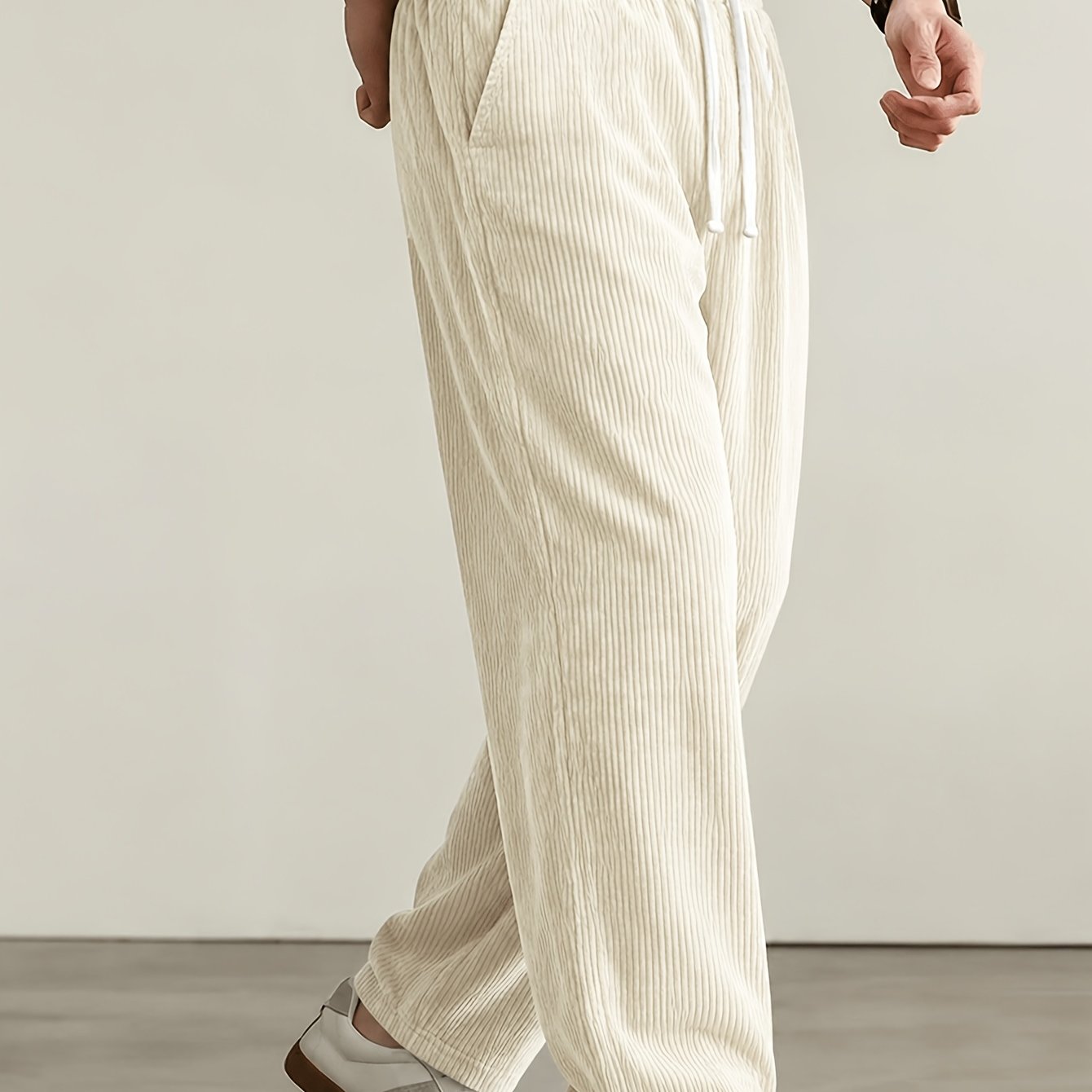 TEMU Men's Casual Trousers. Simple Drawstring Design. Side Pockets For Convenient Carrying And Storage. Suitable For Outdoor And Daily Wear