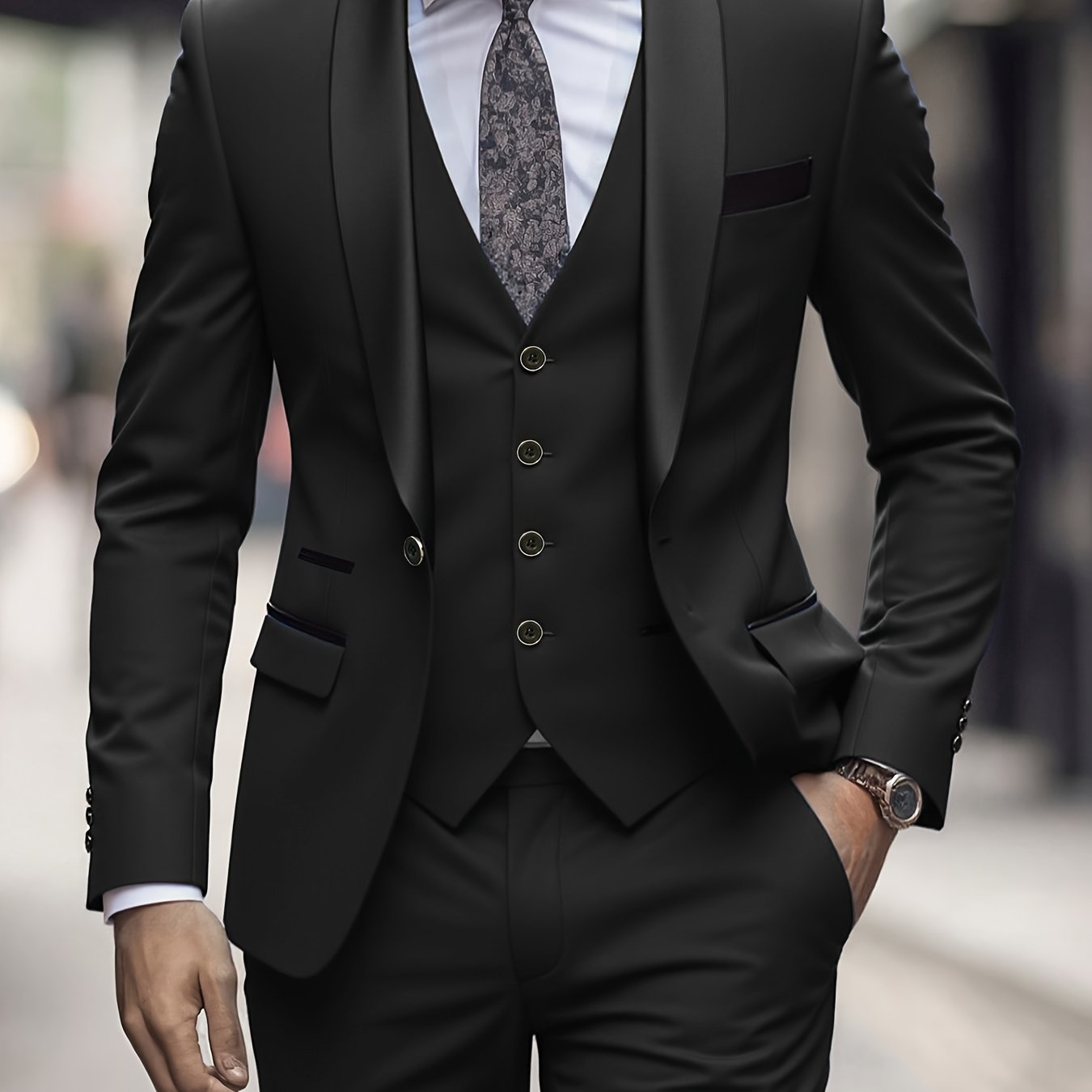 TEMU Men's 3pcs Suit Set: Shawl Collar Formal Suit, Trousers, And Vest For Weddings, Formal Occasions, Parties, And Evening Events. Includes Suit
