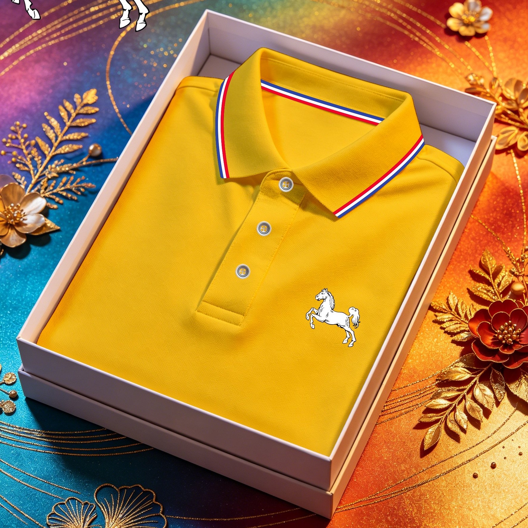 TEMU Trendy Casual Men's Short Sleeve Shirt, Horse Pattern And (gift Box For Reference )