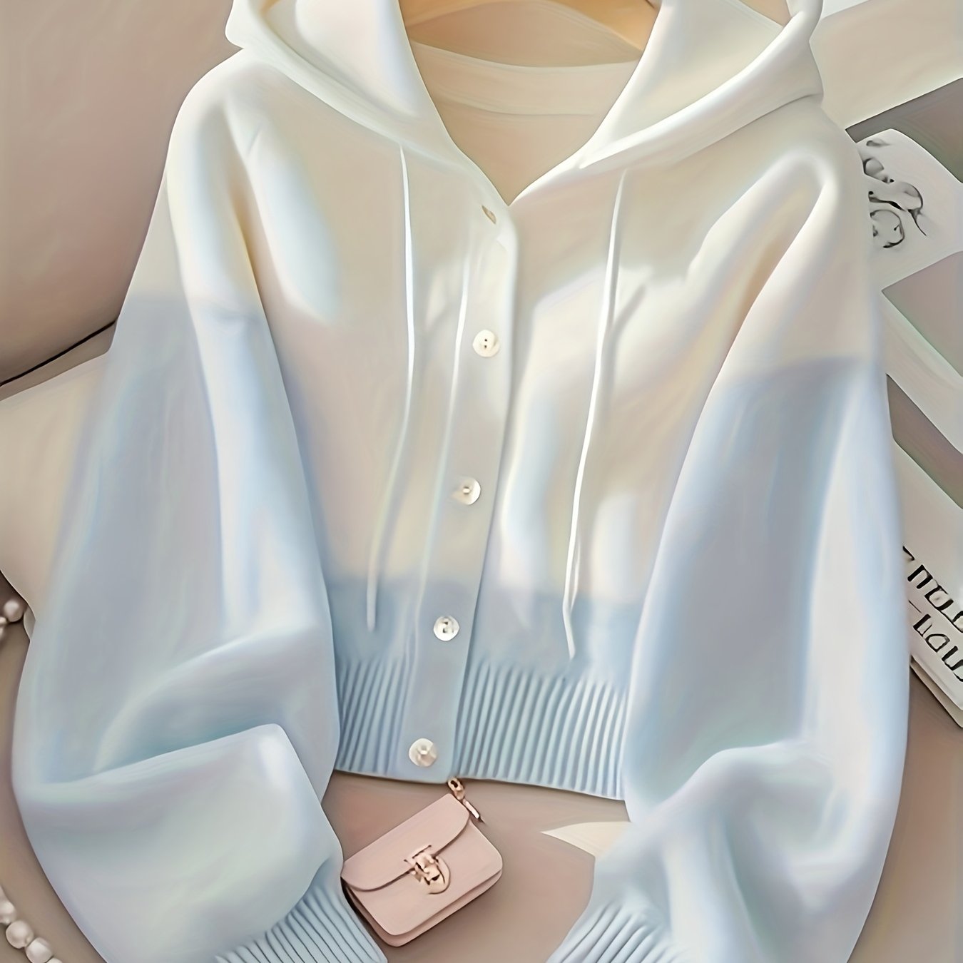 TEMU Women's Loose And Relaxed Style Autumn/winter Hooded Cardigan Sweater, Color-block Top