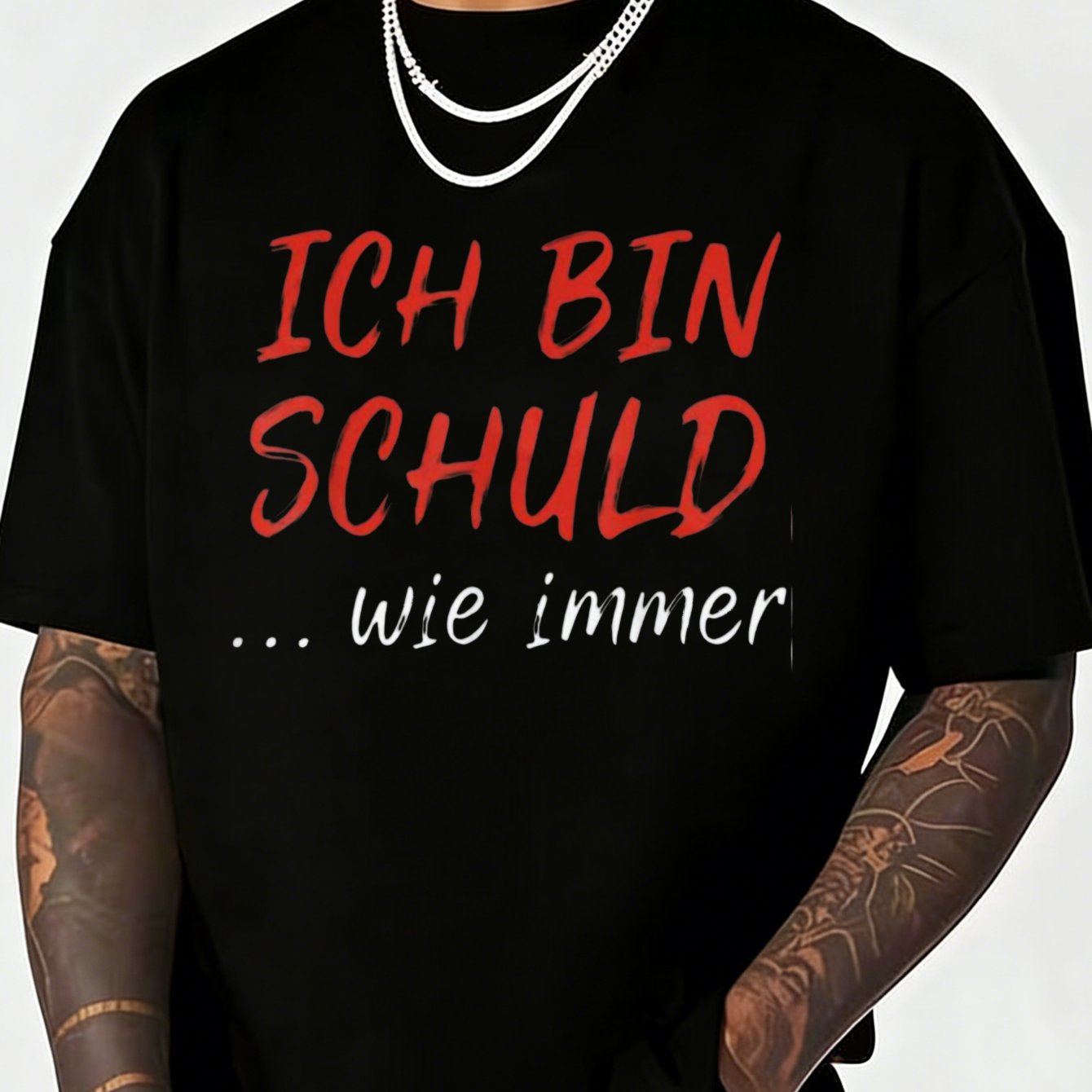 Image of Funny German 'ich Bin Schuld ' Quote Red And White Sarcastic Humor Casual Everyday Theme All T-shirt