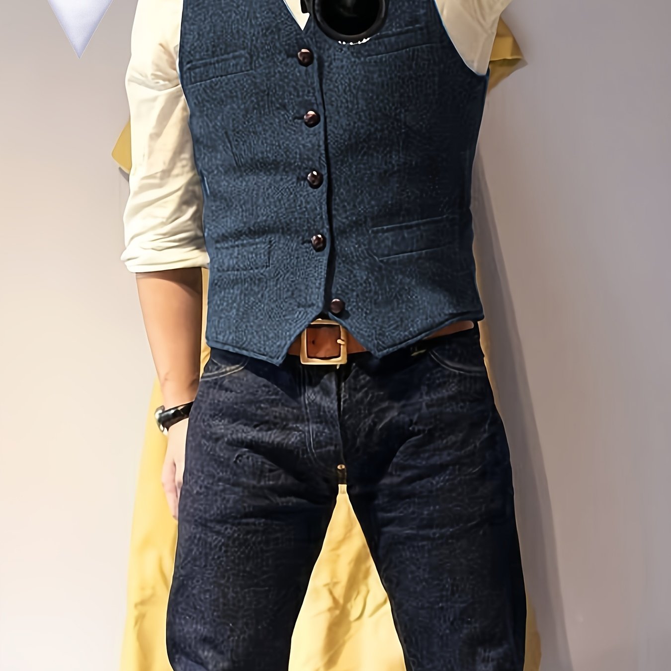 Image of Men's Tweed Vests Vintage Western Cowboy Wool Blend Herringbone Formal Wedding Party Casual Golf Fishing Hunting Vests