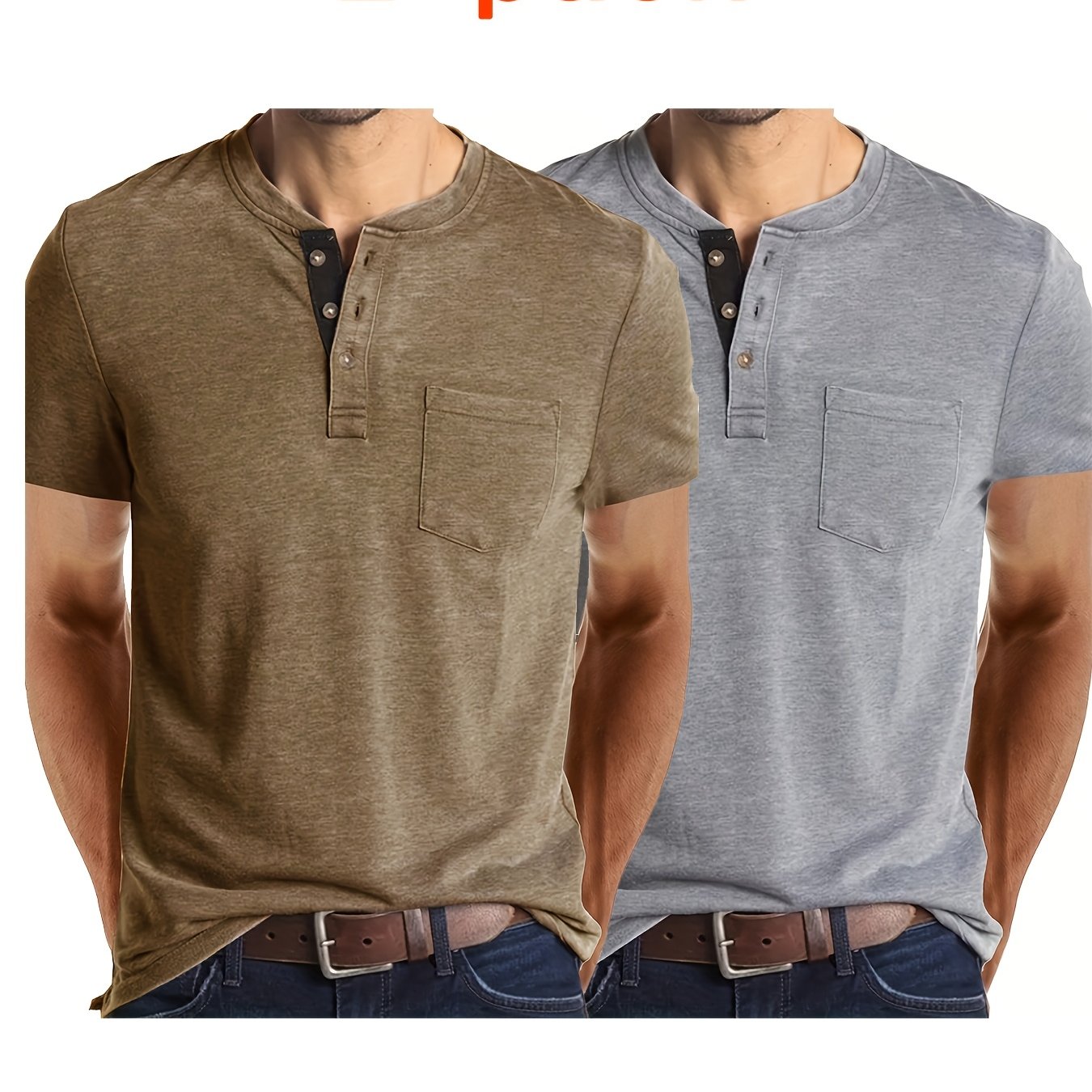 TEMU Henry Shirt For Men Summer Short Sleeve 2 Pieces