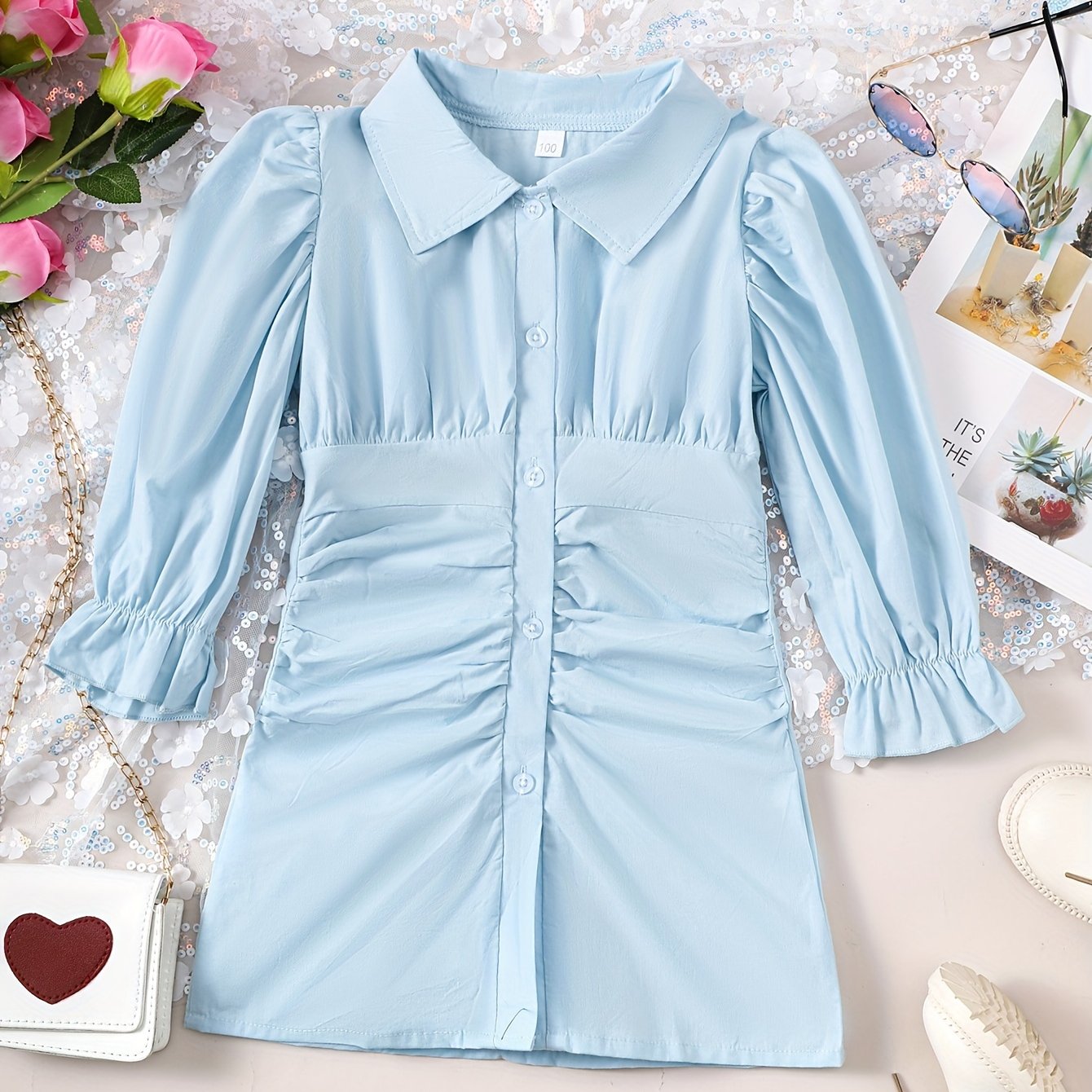 toddler girls solid long sleeve lapel dress comfy dresses spring fall everyday outdoor party gift
