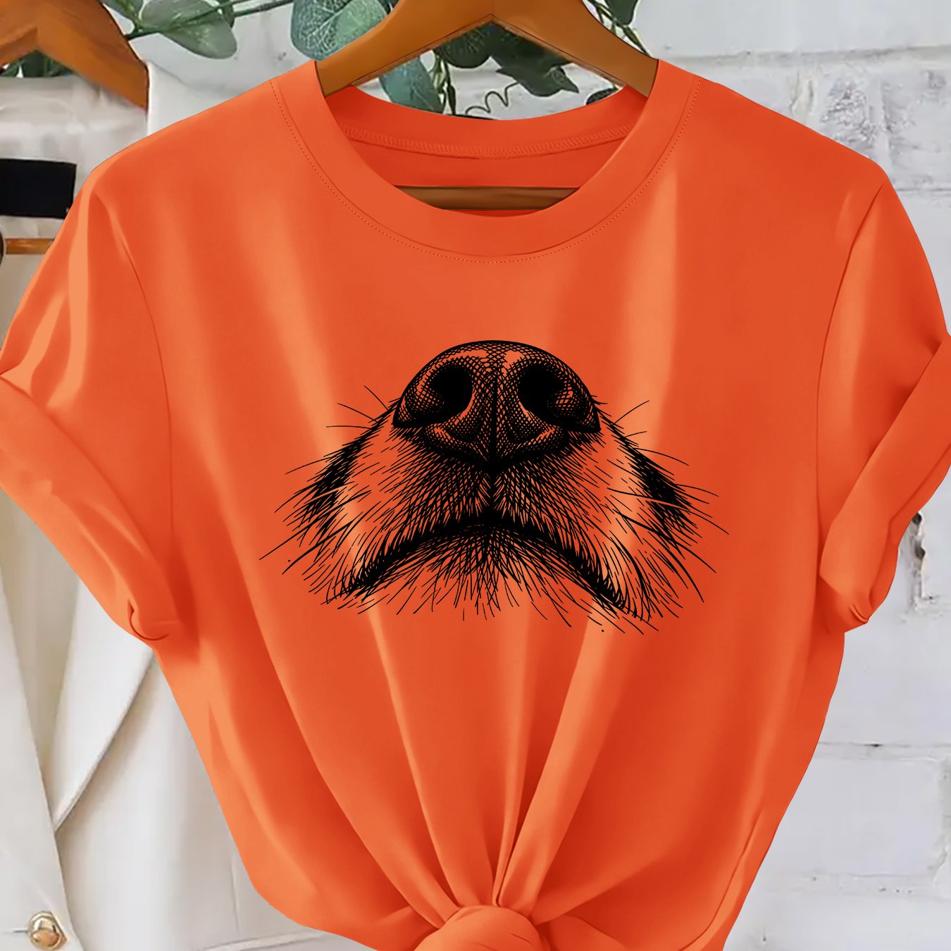TEMU Realistic Dog Nose Hair Detail Individual Short Sleeve T-shirt | Niche Fun Loose Round Neck Short Sleeve | One-piece Vintage Elegant Party