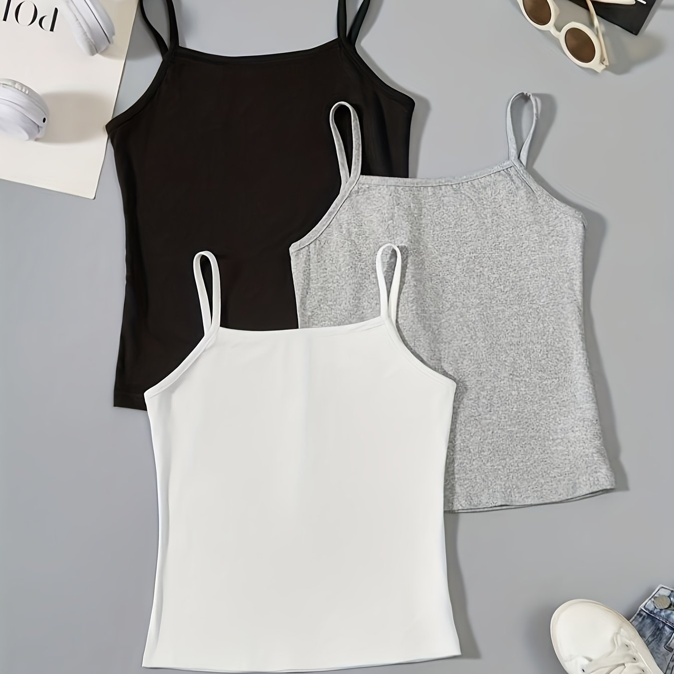 E-shop 3er-Pack, einfarbiges, dehnbares, schlichtes Cami-Unterziehshirt für kleine Mädchen, modische Oberbekleidung für Mädchen für Sport Freizeit