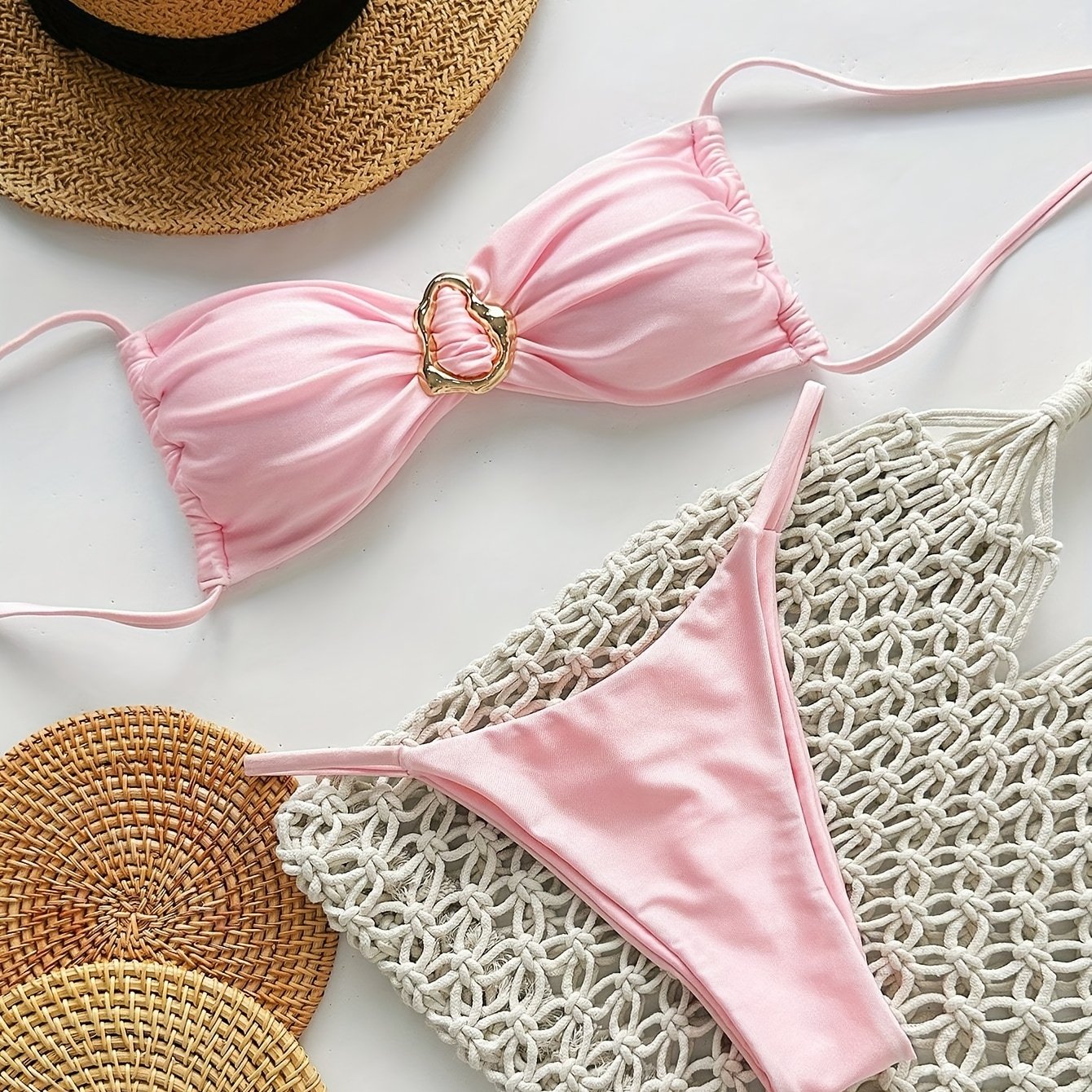 TEMU Fashionable Elegant Women's Swimwear Bikini Separates Two-piece Set Suitable For Summer Beach Vacation Pool Party Valentine's Date