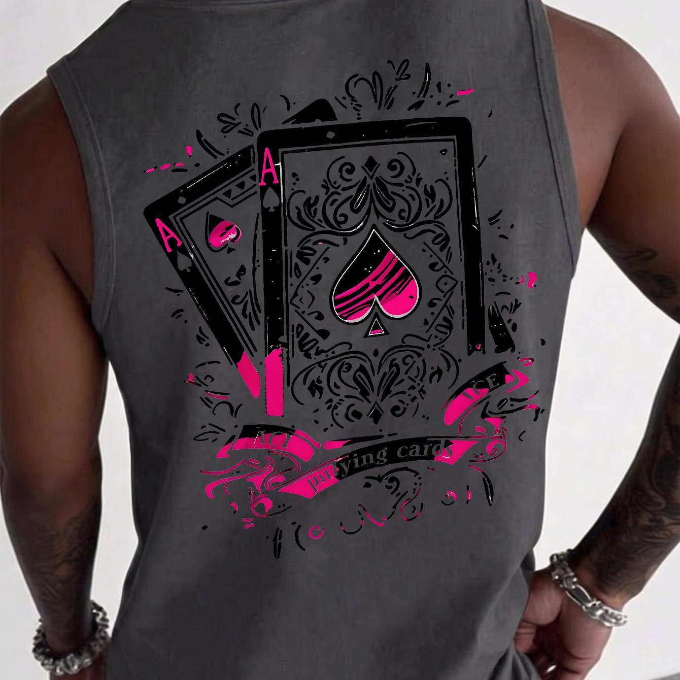 TEMU Canotta da Senza Maniche - Stile Vintage con Stampa Graffiti Asso di Picche, Tessuto Lavato ad Elasticit� e Antipiega per Addio agli Abiti
