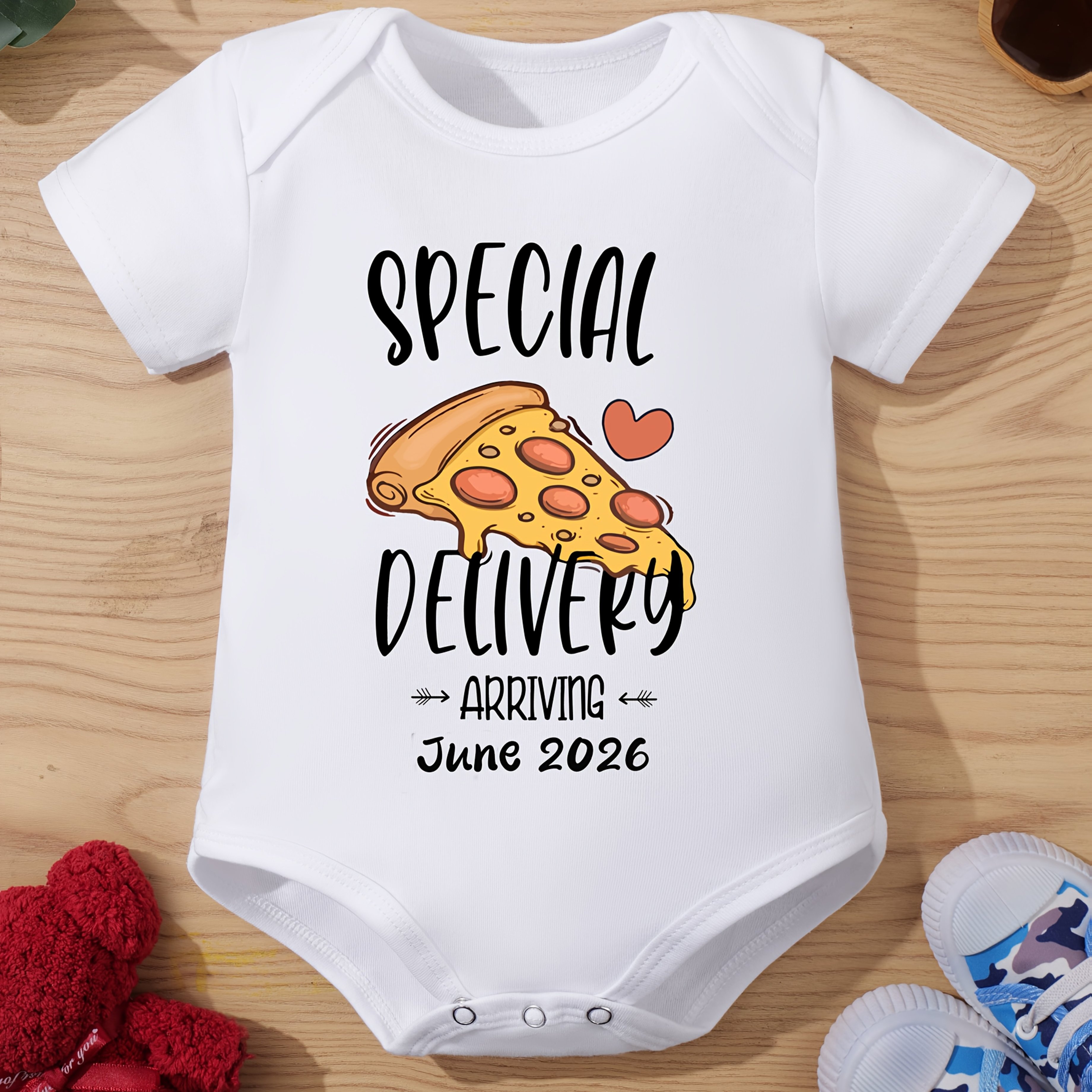 [customized] Newborn Onesie Pizza Custom Time Baby Boys And Girls Short Sleeve Letter Print, For Outdoor