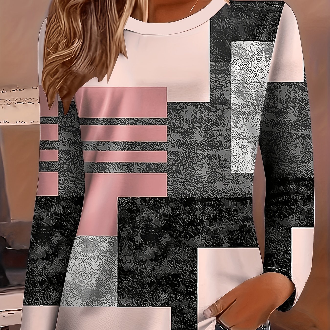 TEMU Plus Size - Plus Size - Women's Fashion Round Neck Long Sleeve T-shirt