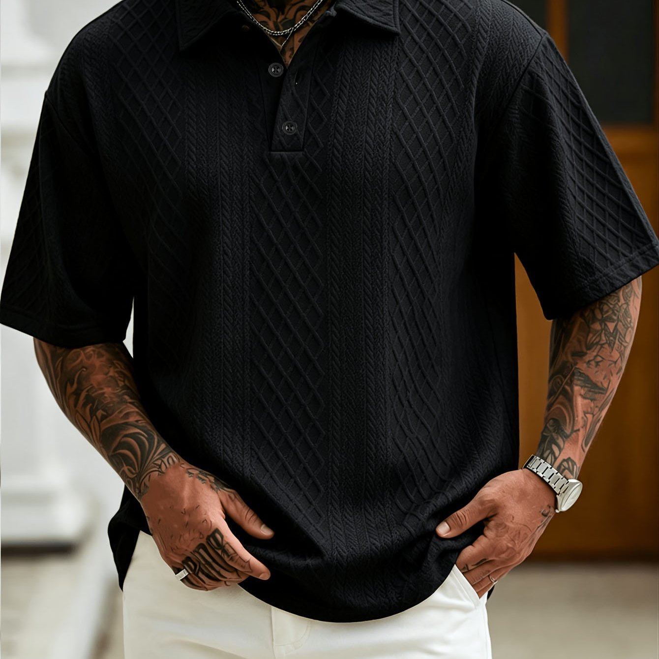 TEMU Plus-size Men's Business Casual Shirt, Formal And Casual Attire, Knitted Fabric, Regular Collar Design, Stylish Men's Summer New Arrival, Trendy