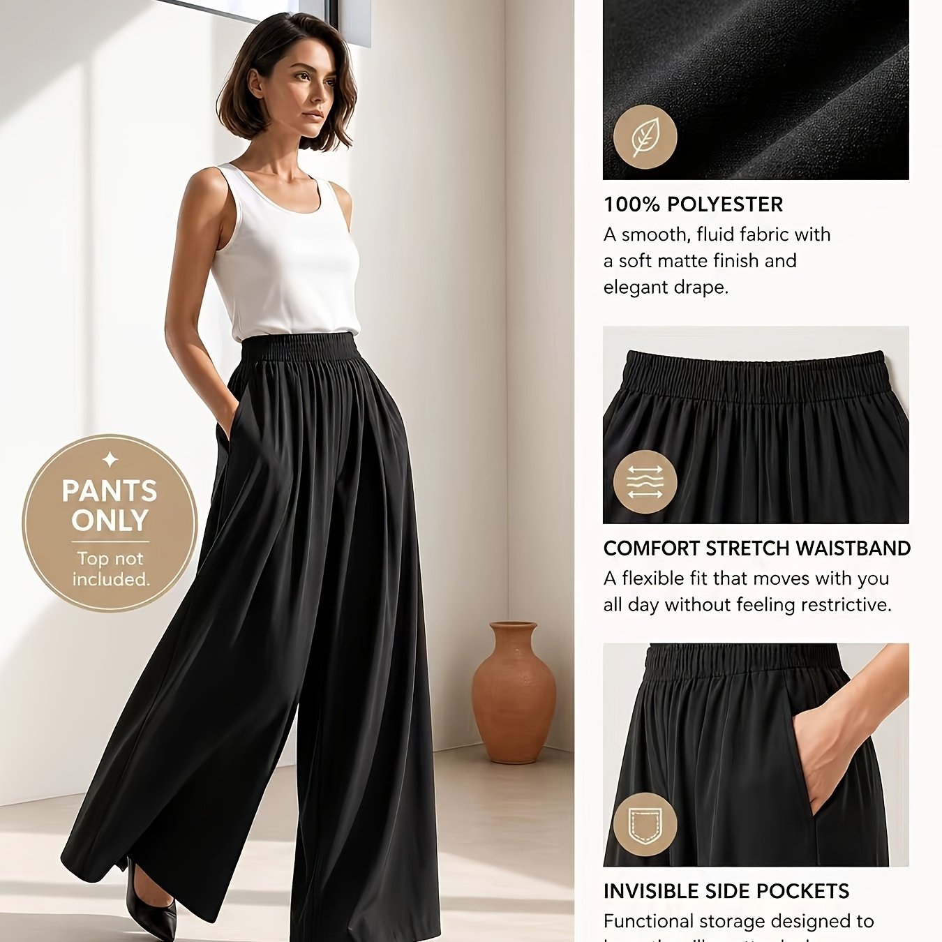 E-shop 1 Stück Frühling und Herbst - Damen Wide-Leg Culottes Locker High-Waist Modischer Style Must-Have Mode Damenbekleidung