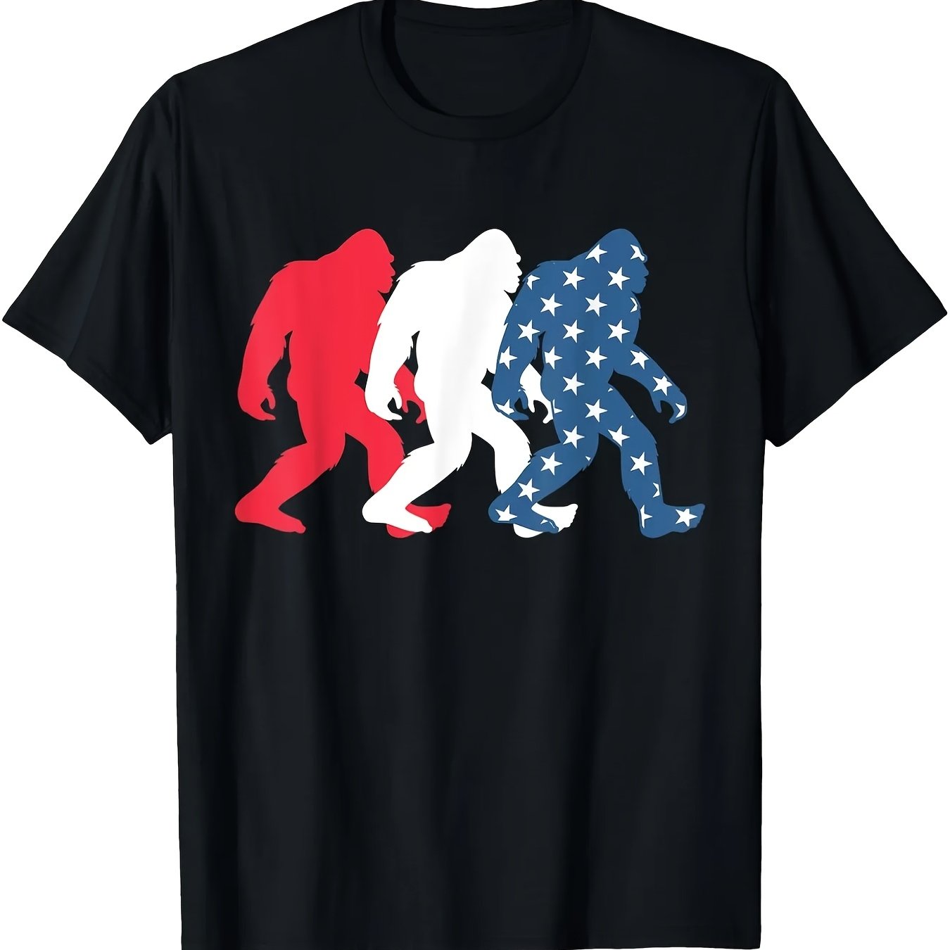 TEMU Men's American Flag T Shirt Sasquatch & Patriotic Xxxl Sizes Casual Round Neck Short Sleeve Tee Funny Novelty Gift For Day Casual Shirt For