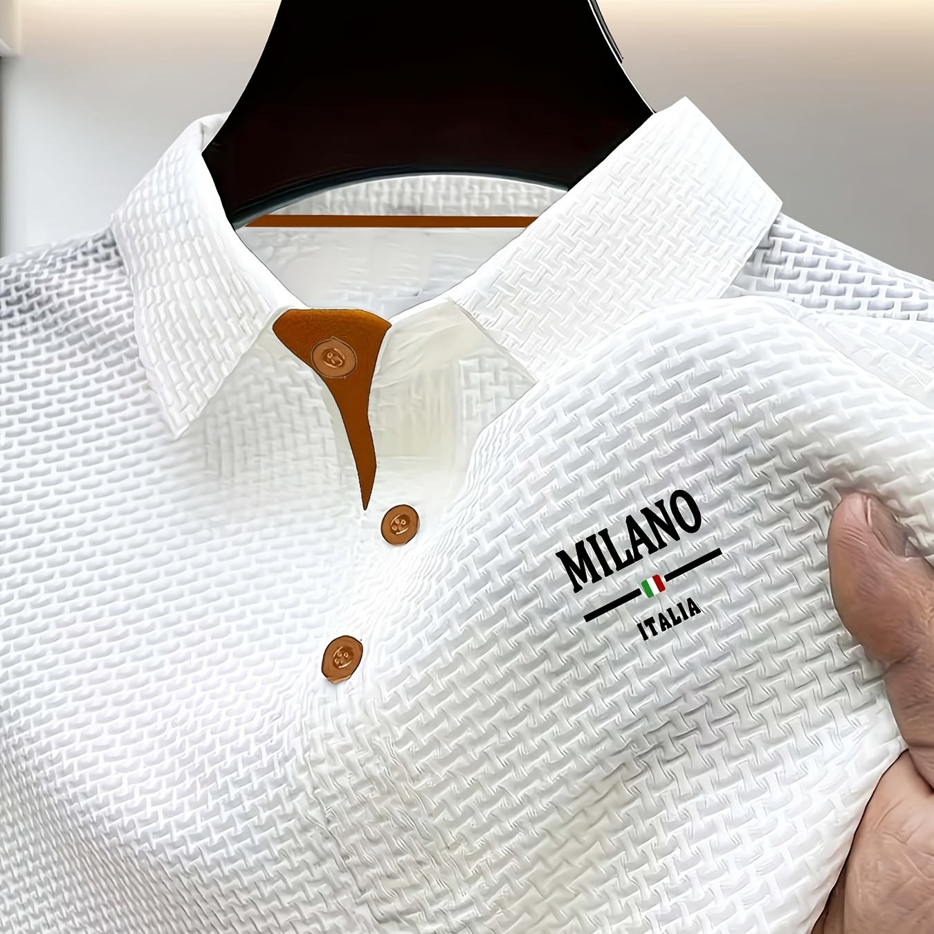 TEMU Italian Pattern Print Men's Lapel Shirt, High-end Quick-dry Short-sleeve T-shirt, Summer Sports And Casual Top, Suitable For Beach, Camping,