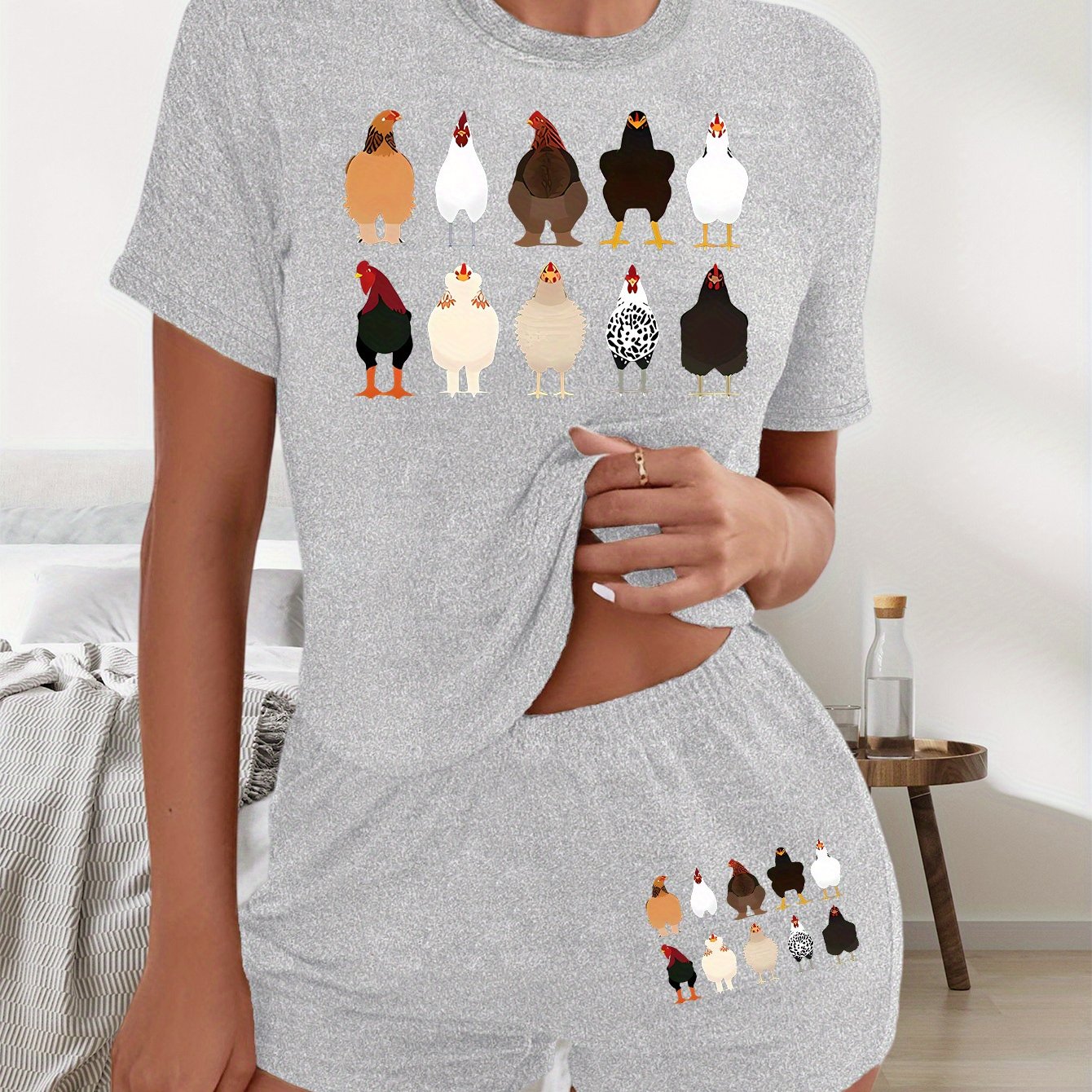 TEMU Graphic Print 2pcs Set, Short Sleeve T-shirt & Shorts, Women's Clothing
