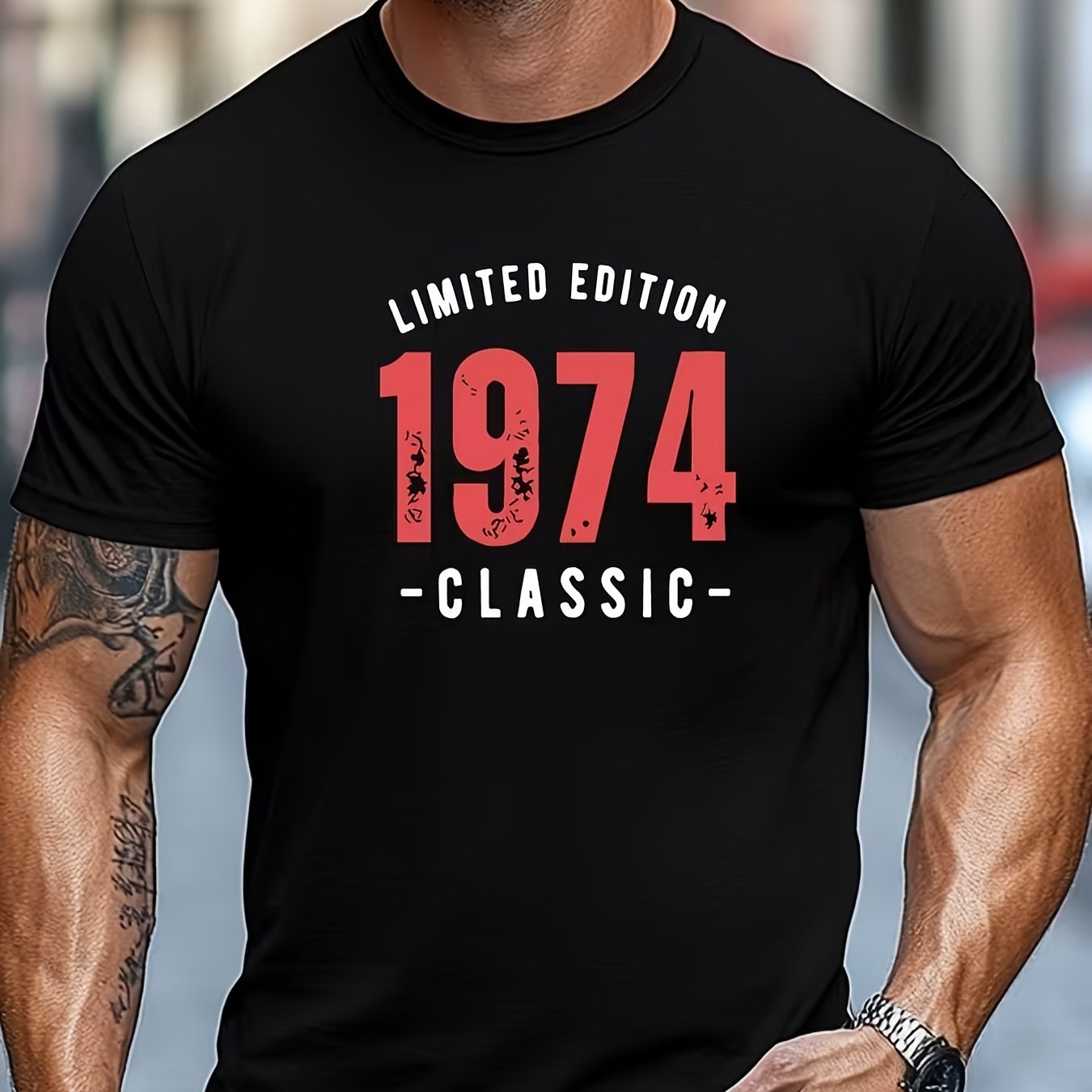 TEMU Men's 1974 Edition Classic Pattern Summer Casual Short-sleeve T-shirt