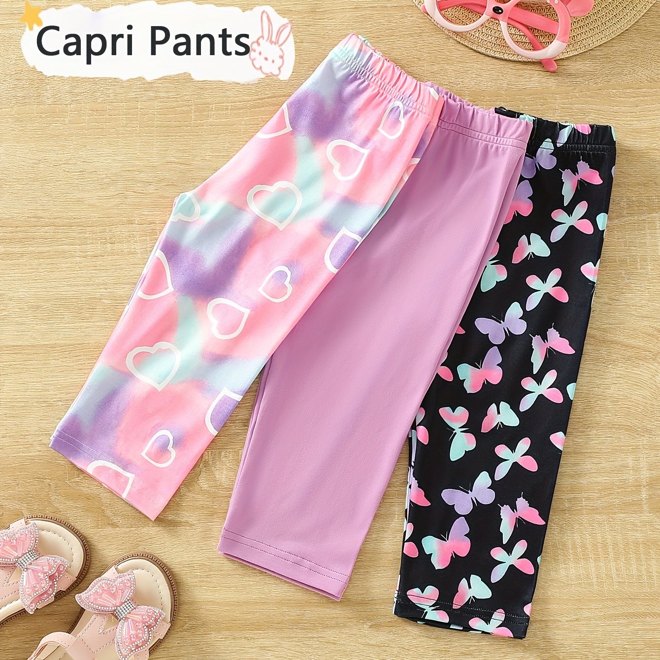 E-shop 3-teiliges Capri-Hose für Mädchen, Sommerhose, Shorts für Mädchen, dünne Sommerhose, elastische, schlanke Hose, Baby-Leggings,