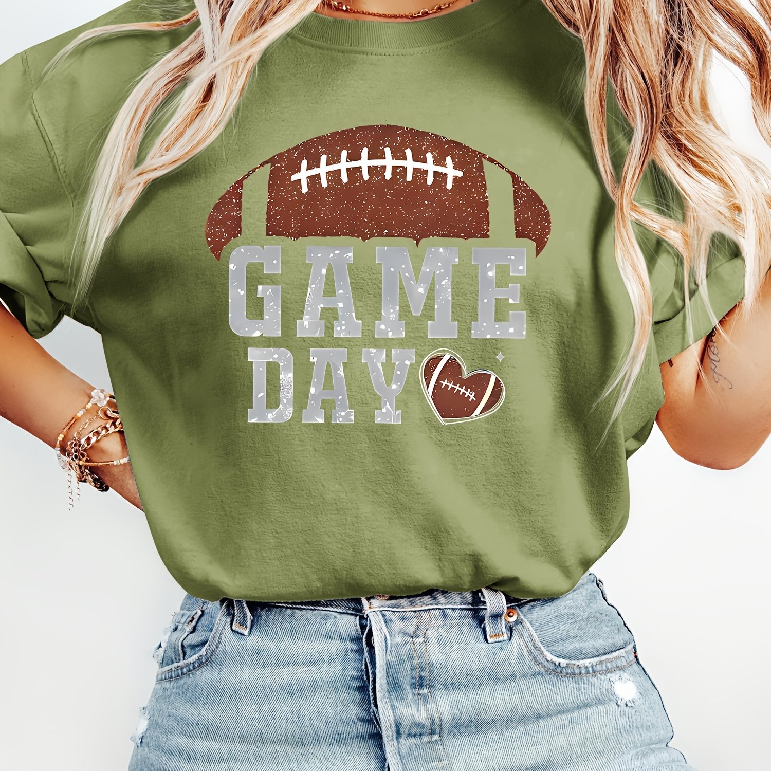 TEMU Game Day Short Sleeve T-shirt | Vintage Crew Neck, Medium Stretch Fabric, , Print Pattern