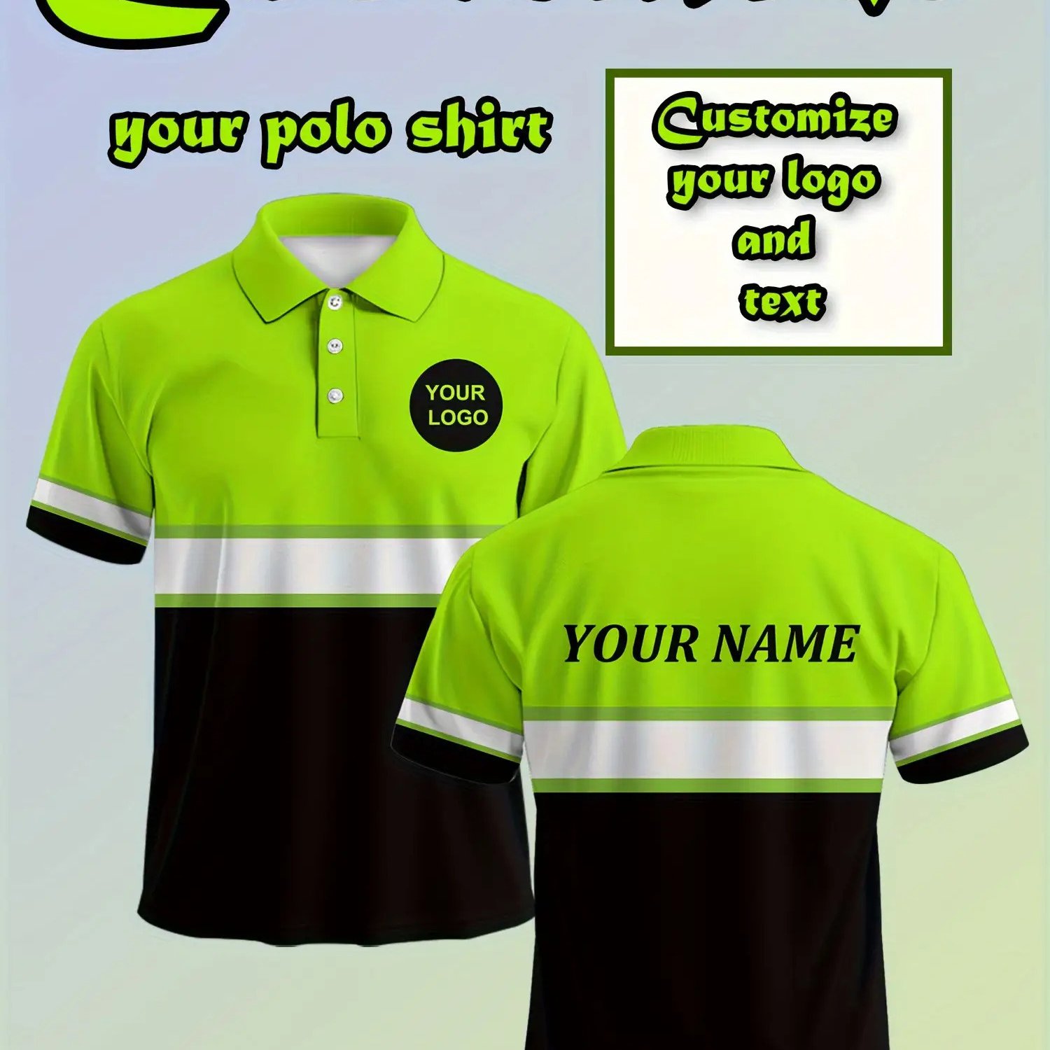 TEMU Men's Custom Shirt - Moisture-wicking Short Sleeve With Number/name Print, Golf-themed Design And Team Logo - Breathable For Training And