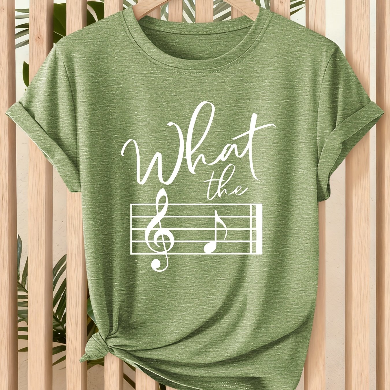 TEMU Artistic "what The" Music Note Print Women's T-shirt, Elegant Vintage Holiday Party Top, Short Sleeve For Autumn/winter Daily Wear, Simple