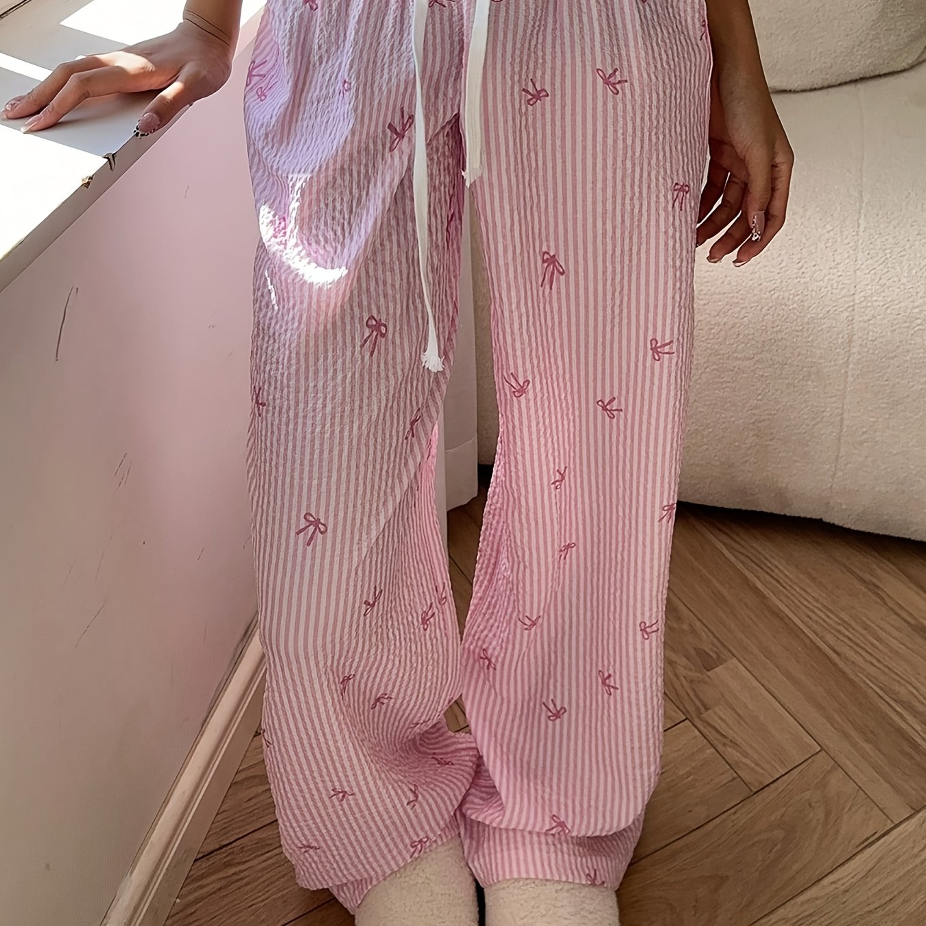 Elegant Low-waist Sexy Outing Comfortable Trousers, Bow Stripe Print Versatile Pants