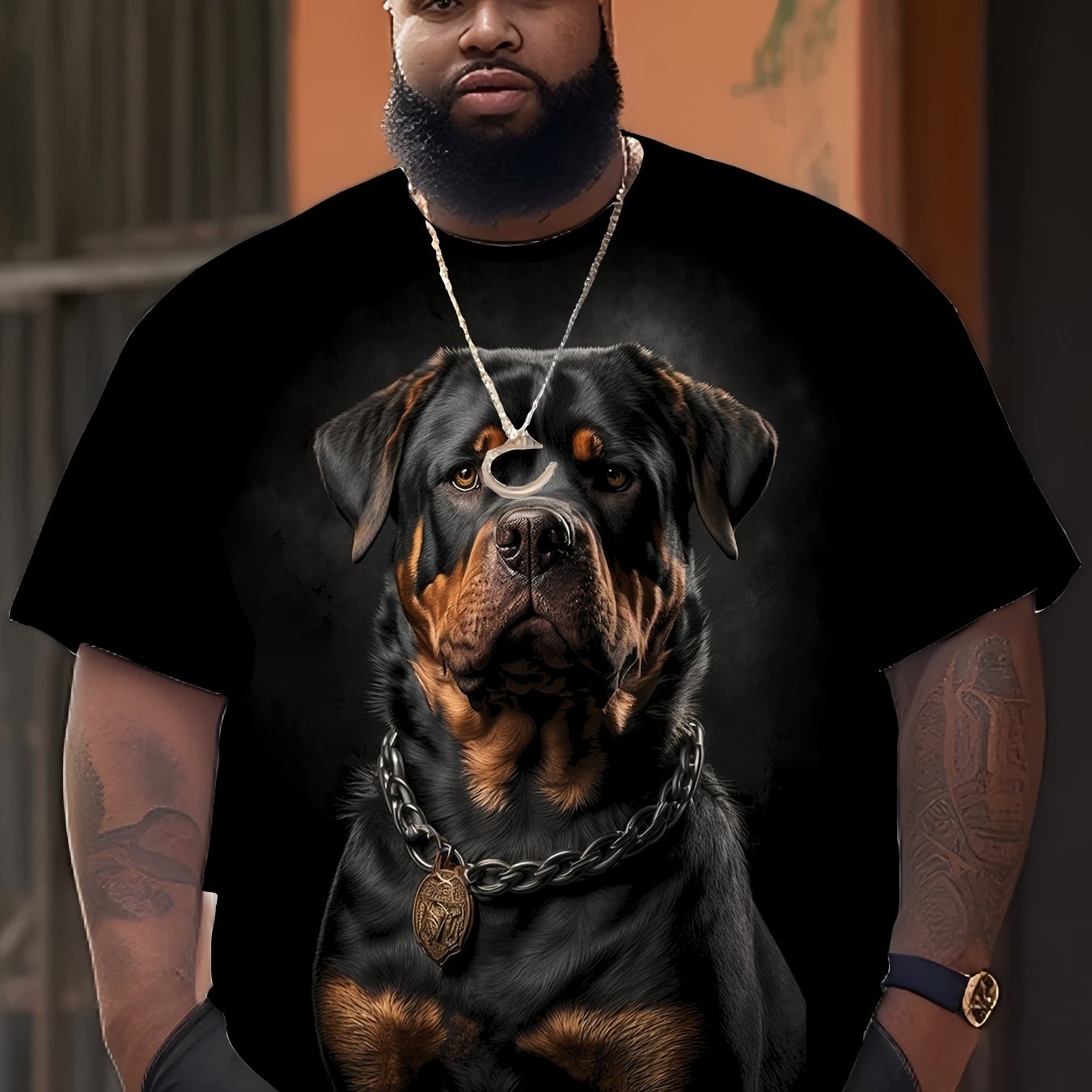 TEMU Men's Plus Size Rottweiler Print T-shirt, Plus Size