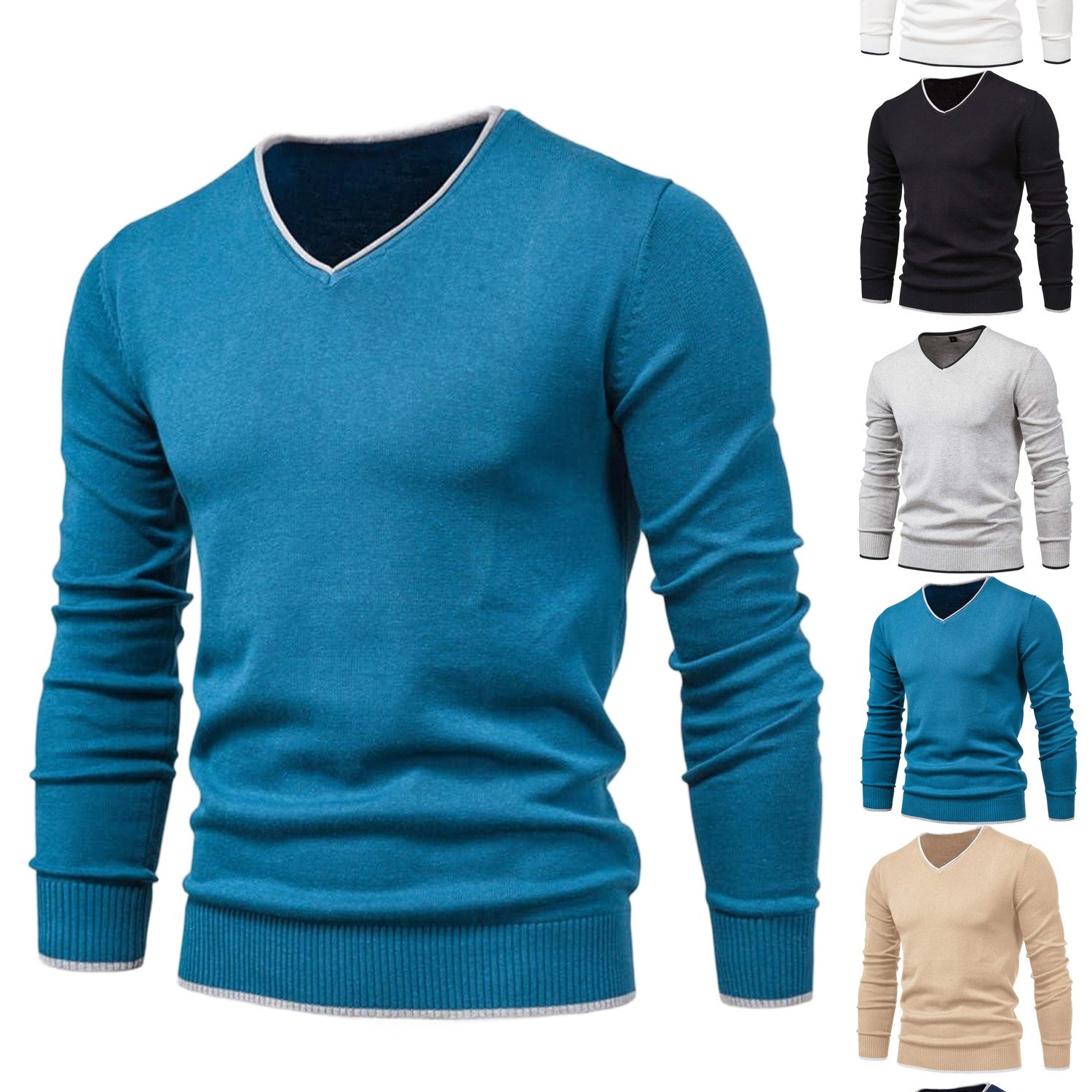 Men's V Neck Sweater In Plus Size, Knitted Long Sleeve Pullover Top
