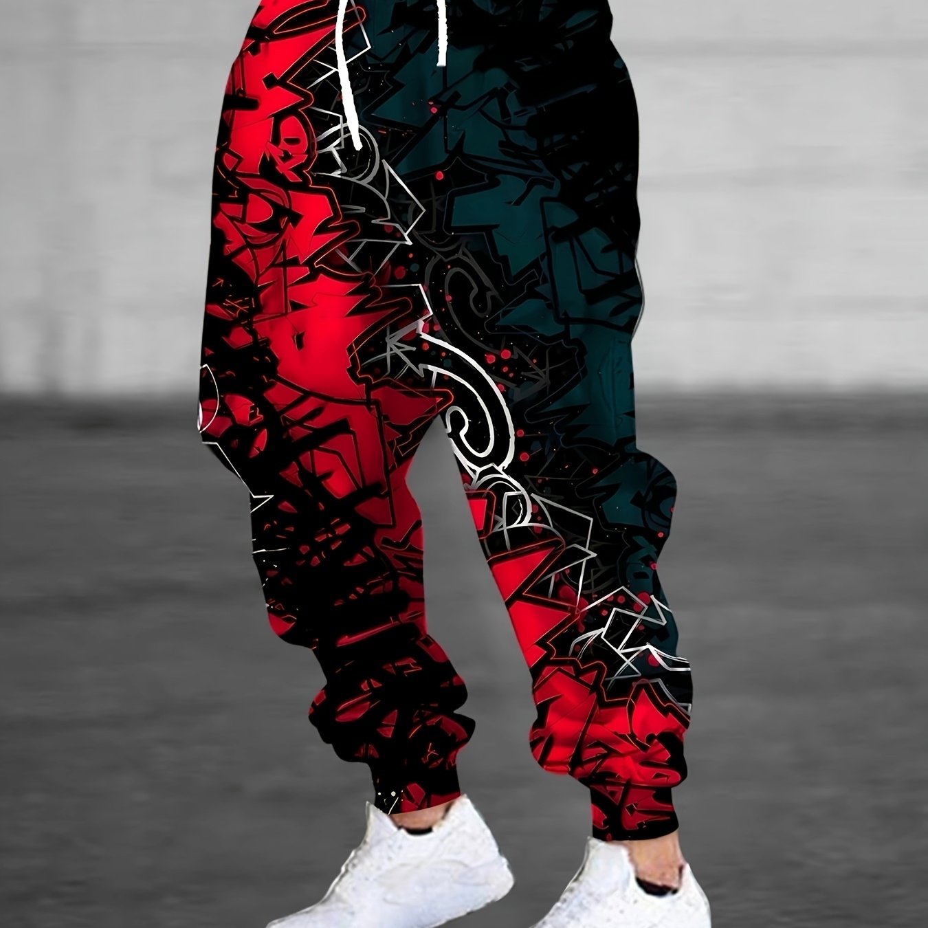 TEMU Men's Fashion Graffiti Print Joggers With Drawstring And Pockets - Four-season Comfortable Casual Sweatpants