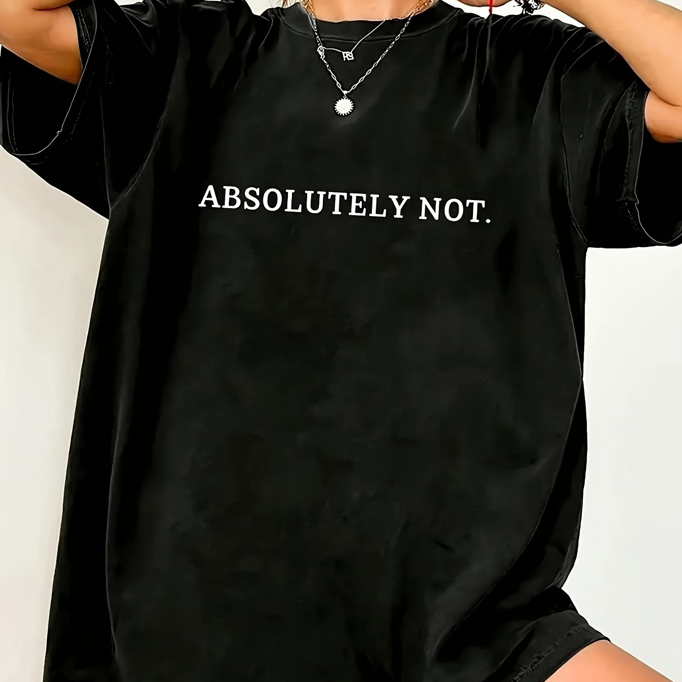 TEMU Women's & Unisex Retro Blouse T-shirt - Soft Comfortable Short Sleeve Crewneck Top With Absolutely Not English Letter Print, Curvy-friendly