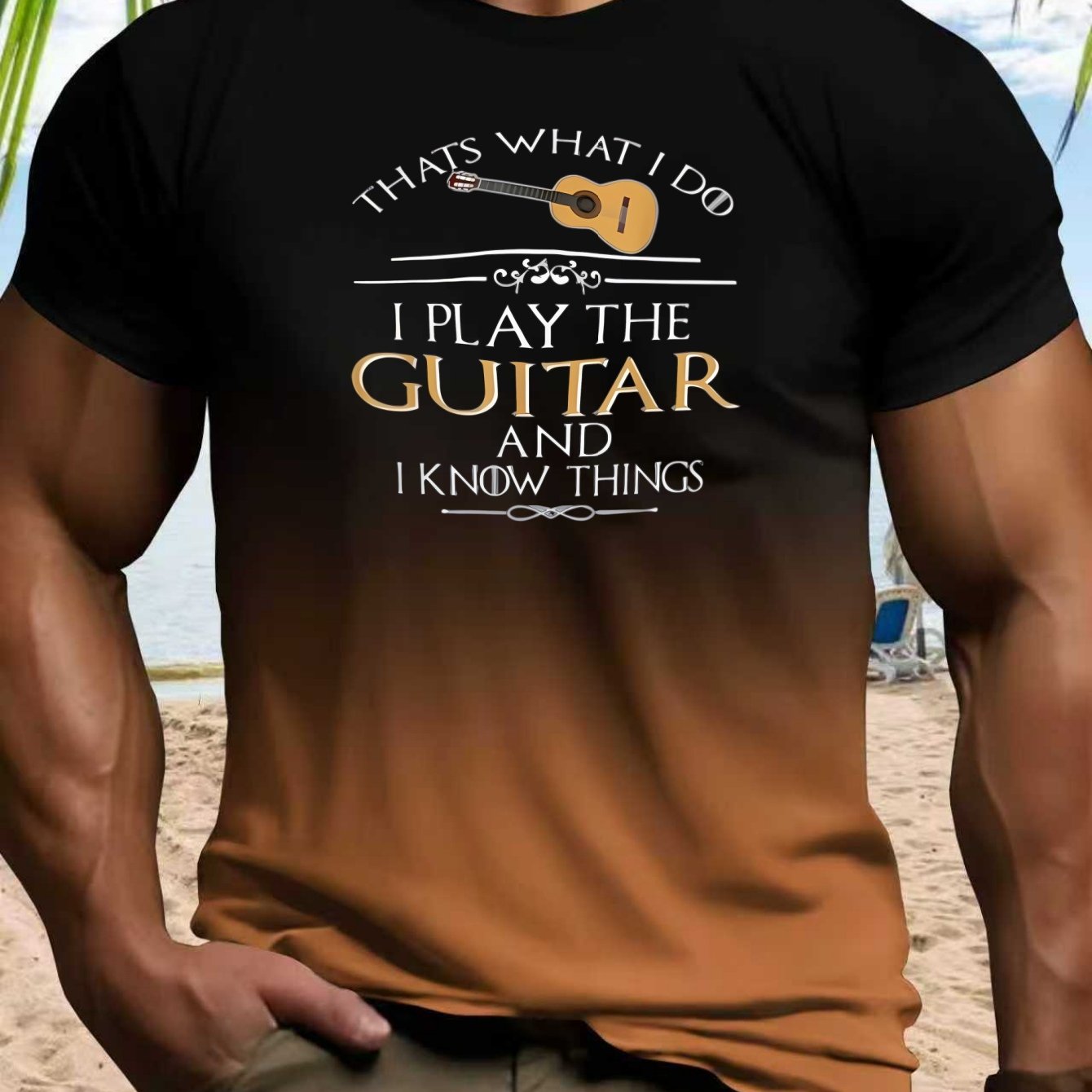 TEMU Men'-themed T-shirt With "that's What I Do" Guitar Logo Print - Breathable Short Sleeve Crew Neck Tee Suitable For Guitar Enthusiasts, Casual