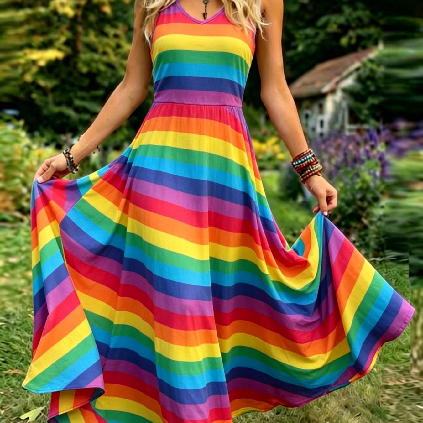 Plus Size - Plus Size - Women's Vintage-style Sleeveless Dress - An Elegant, Casual, Round-neck A-line Maxi Dress. Easy To Care For, Perfect For Daily Wear And Vacation Leisure