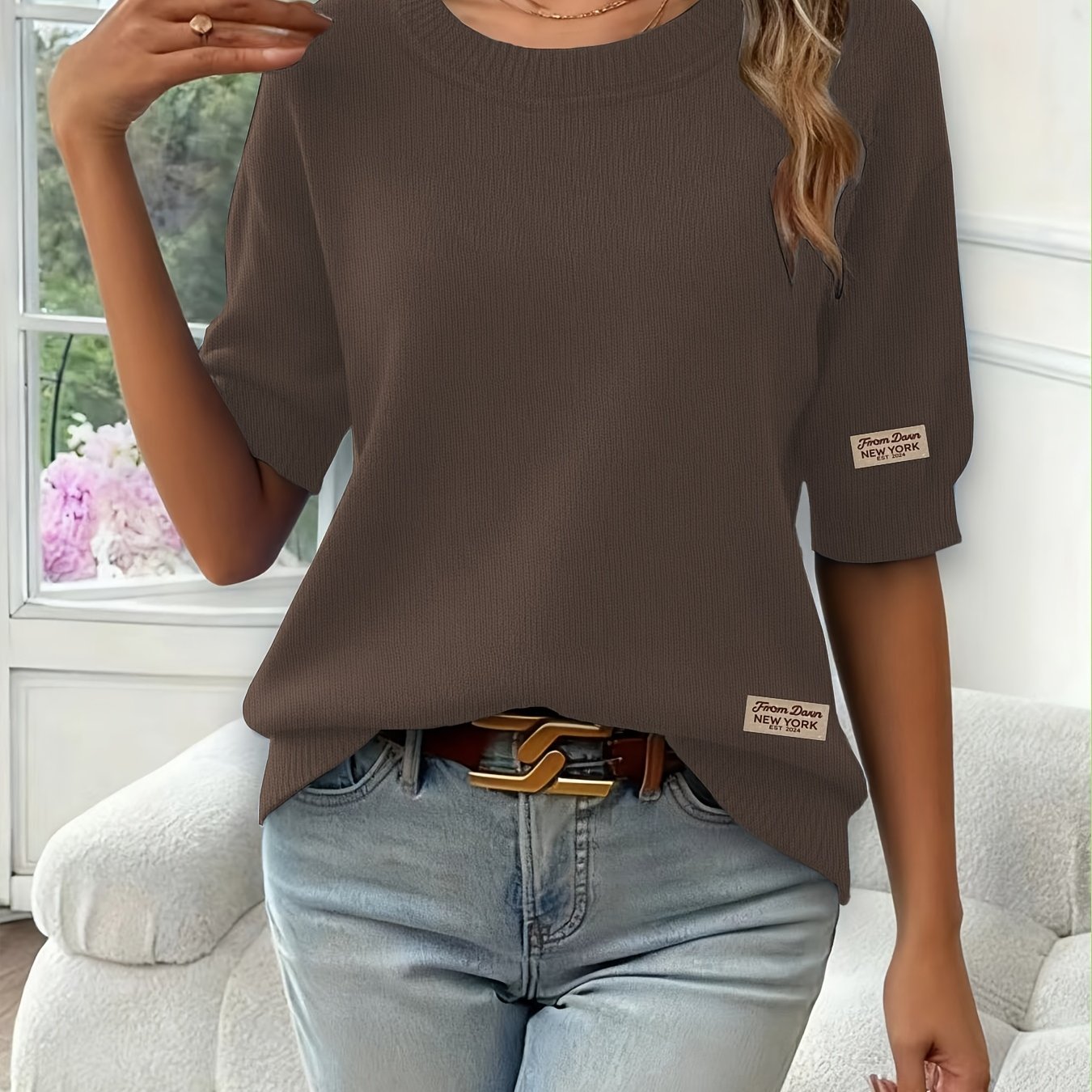 TEMU Vintage European Style Short Sleeve Sweater | Printed Design â Non-textured Easy Versatile Style