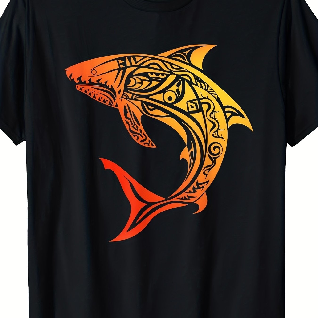 TEMU Men's Neck Short Sleeve T-shirt - Tribal Shark Shirt - Hawaiian Style T-shirt, Unisex 2026 Summer Short Sleeve