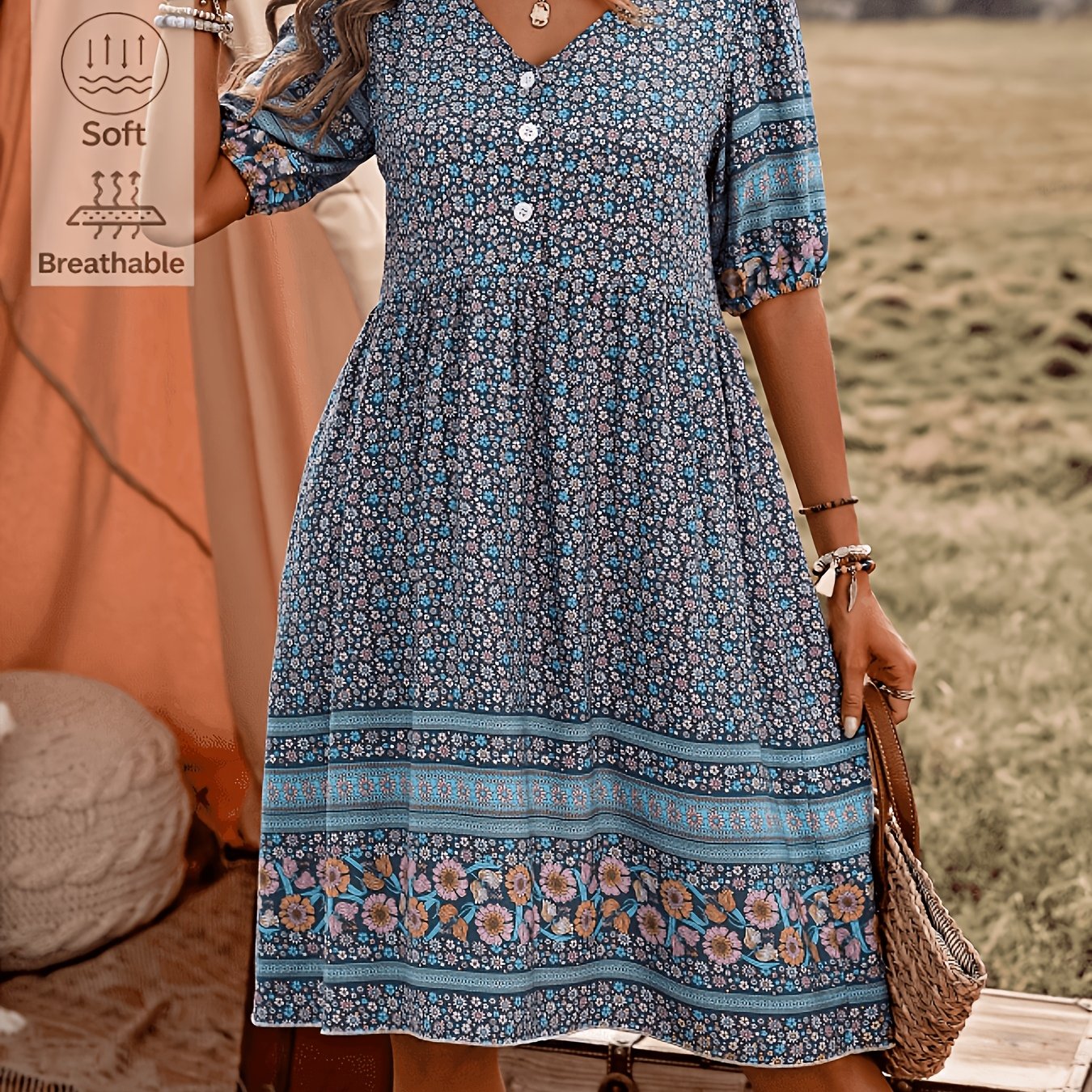 TEMU Women's Floral Dress Suitable For Outdoor