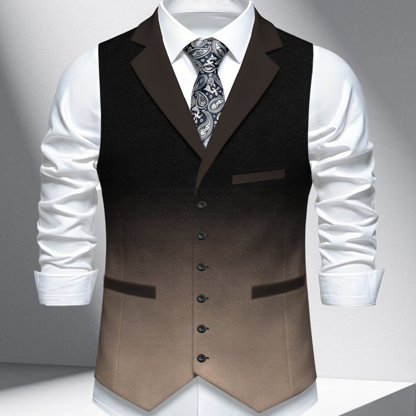 TEMU Plus Size Men's Lapel Vest Single Piece, Fashion Casual Wedding Party Men's Vest Top, Men's Lapel Vest Single Piece, Light And Dark Transition