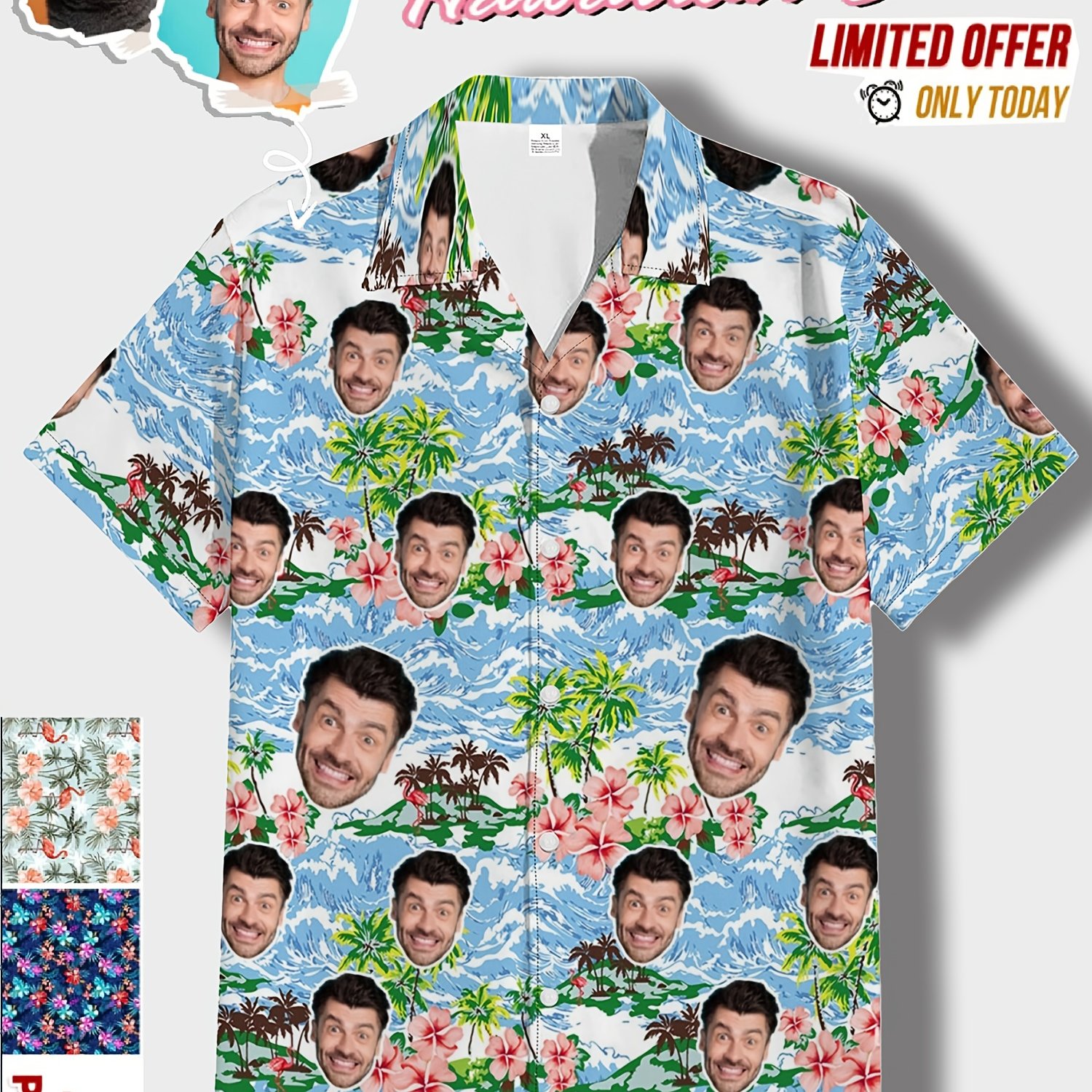 TEMU Custom Personalized Photo Hawaiian Shirt Face Holiday Tropical Pattern Shirt For Men Women Birthday Bachelor Party Gift Summer Gift