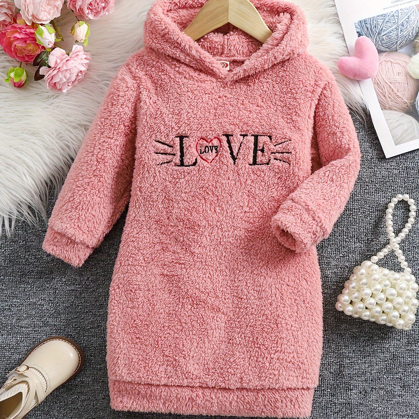 Image of Casual Dress For Made Of Double-sided Fleece, Featuring Long Sleeves And A Hood, Perfect For Fall And Winter