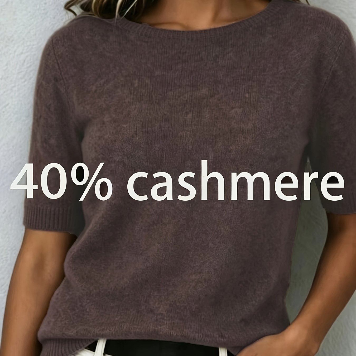 TEMU Women's Cashmere Short Sleeve Round Neck Top, Plush Soft Comfortable Skin-friendly T-shirt, Versatile And, Fashionable Commuting Casual Elegant,