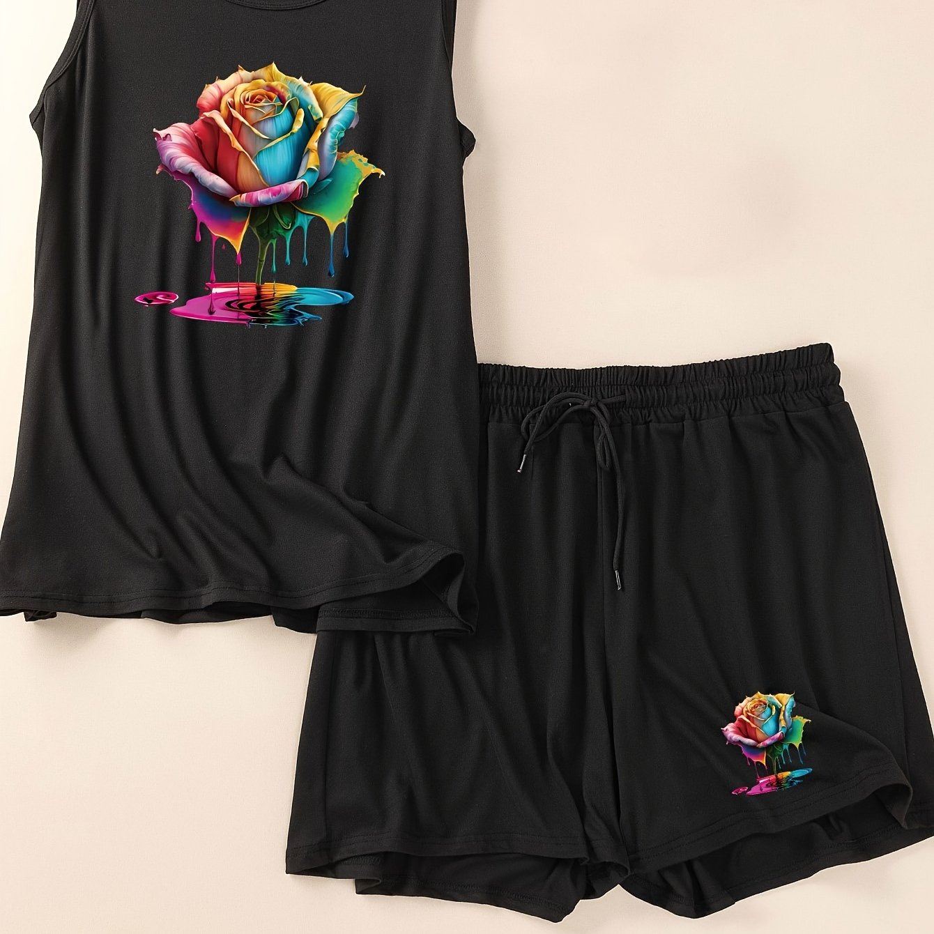 TEMU Ensemble décontracté grande taille pour femme à imprimé rose tie-dye
