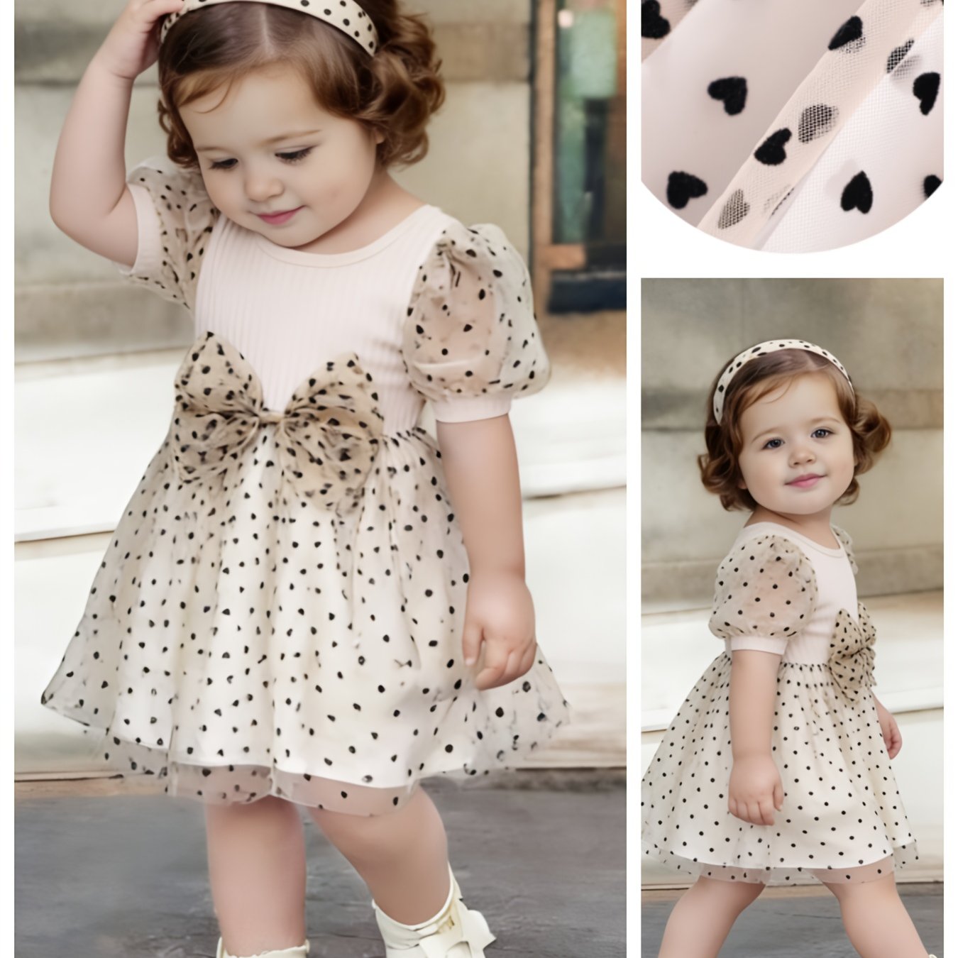 Soft Summer Dress, New Ss26 Fashion, Easter Dress, Vintage Heart Polka Dot, Princess Heart Polka Dot Tulle Gown, Elegant Gown, 2-7y, Cute Bow Dress, Birthday Dress, Summer Style A-line Dress