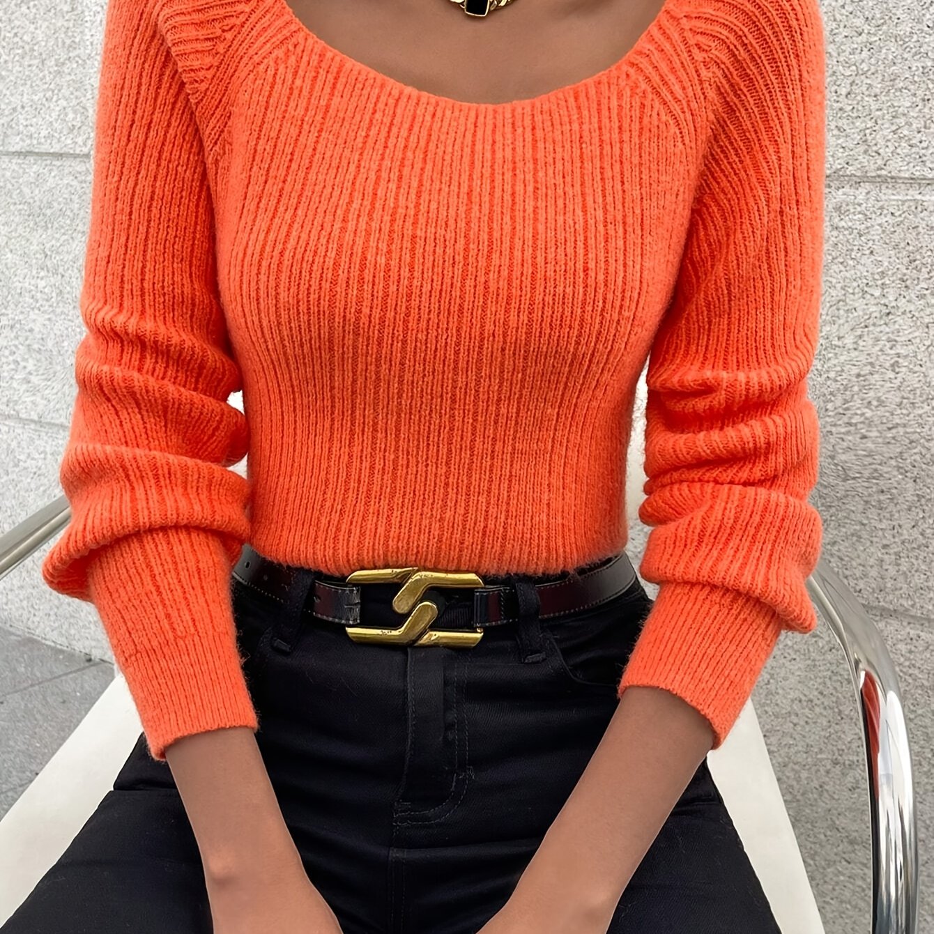 Large Round Neck Off-shoulder Striped Pullover Sweater