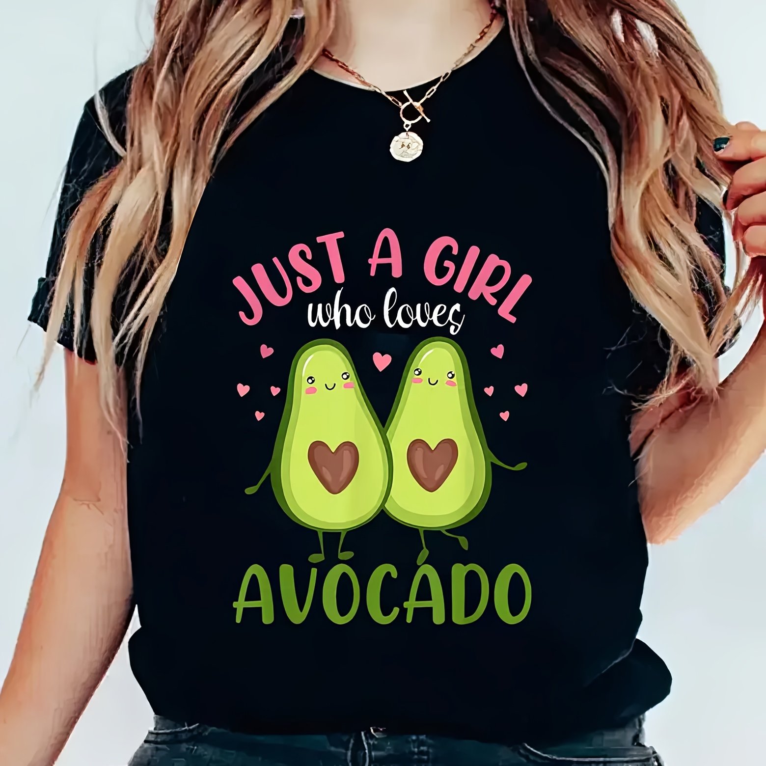 TEMU Avocado-Liebhaberinnen Grafik-T-Shirt - "Nur Wer Avocados Liebt" Druck, Schwarzes Kurzarm-Crewneck Casual Top, Weicher Atmungsaktiver Stoff,