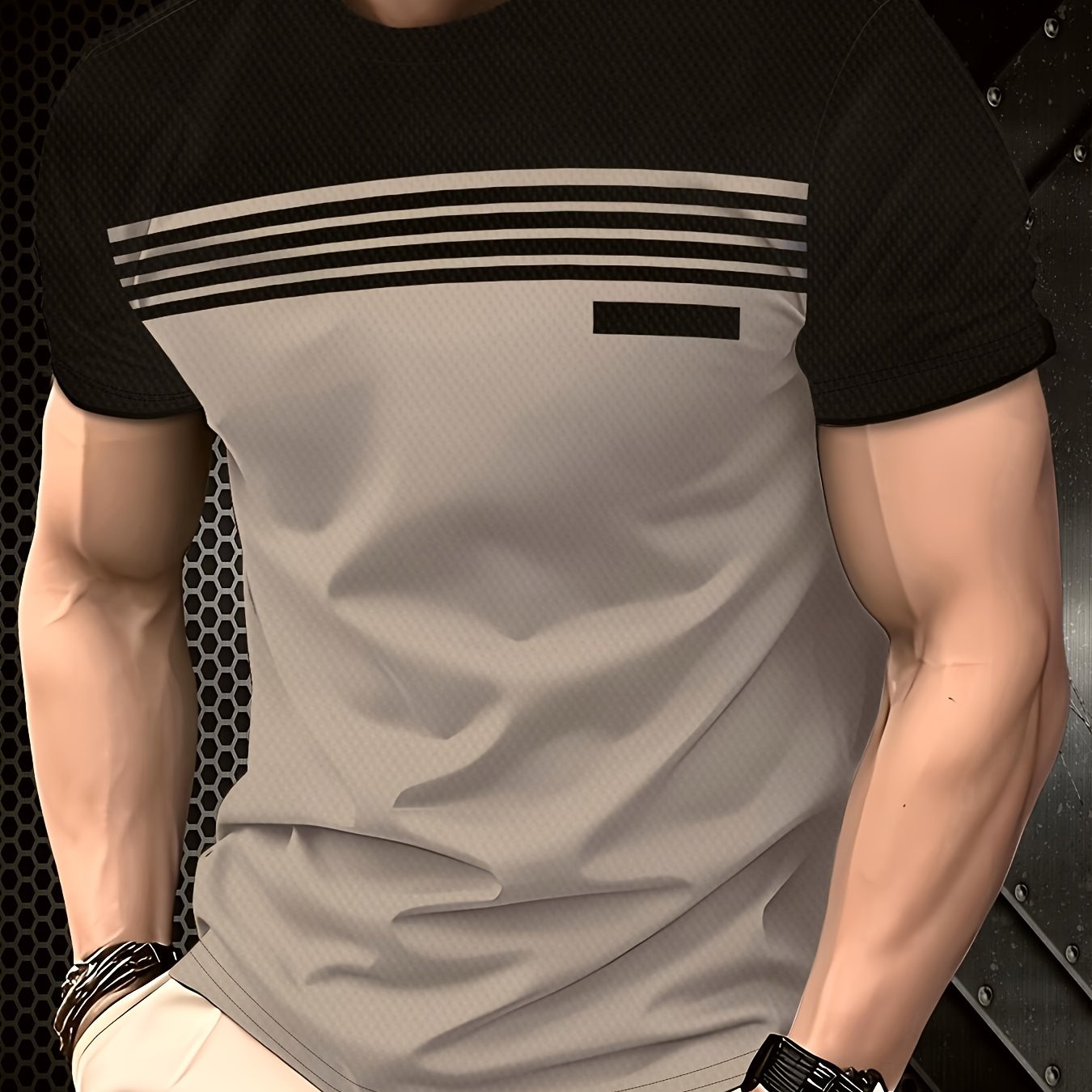 Image of Men's Fashion Casual T-shirt - 100% Polyester, Round Neck Short Sleeve, Machine Washable, Style, Casual Wear | Round Neck Tee | Smooth Texture Fabric