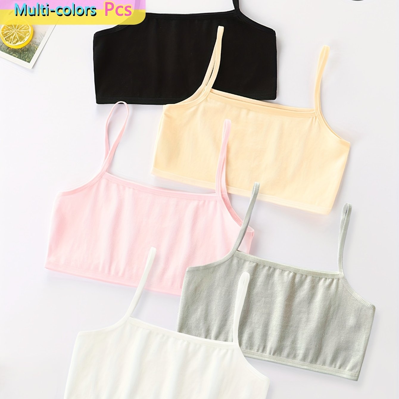 3pcs Random Color Seamless Underwear For Girls Solid Color Camisole Simple Comfortable Breathable Base Vest Suitable For 13-14 Years Old